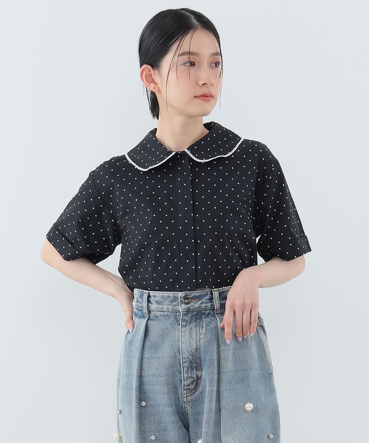 CAROLINA GLASER 丸襟 ショートシャツ カロリナ グレイサー トップス シャツ・ブラウス ホワイト【送料無料】