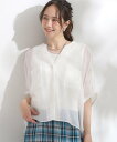 SHOO・LA・RUE 程よいシアー感 ポケットドルマン5分袖シャツ シューラルー トップス シャツ・ブラウス オレンジ ブルー ピンク ブラック ホワイト ブラウン
