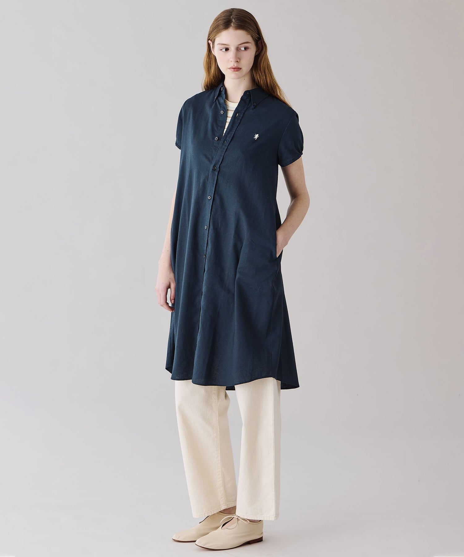 Bshop Gymphlex ｜ フレンチスリーブ ボタンダウンシャツワンピース WOMEN ビショップ ワンピース・ドレス ワンピース ネイビー【送料無料】