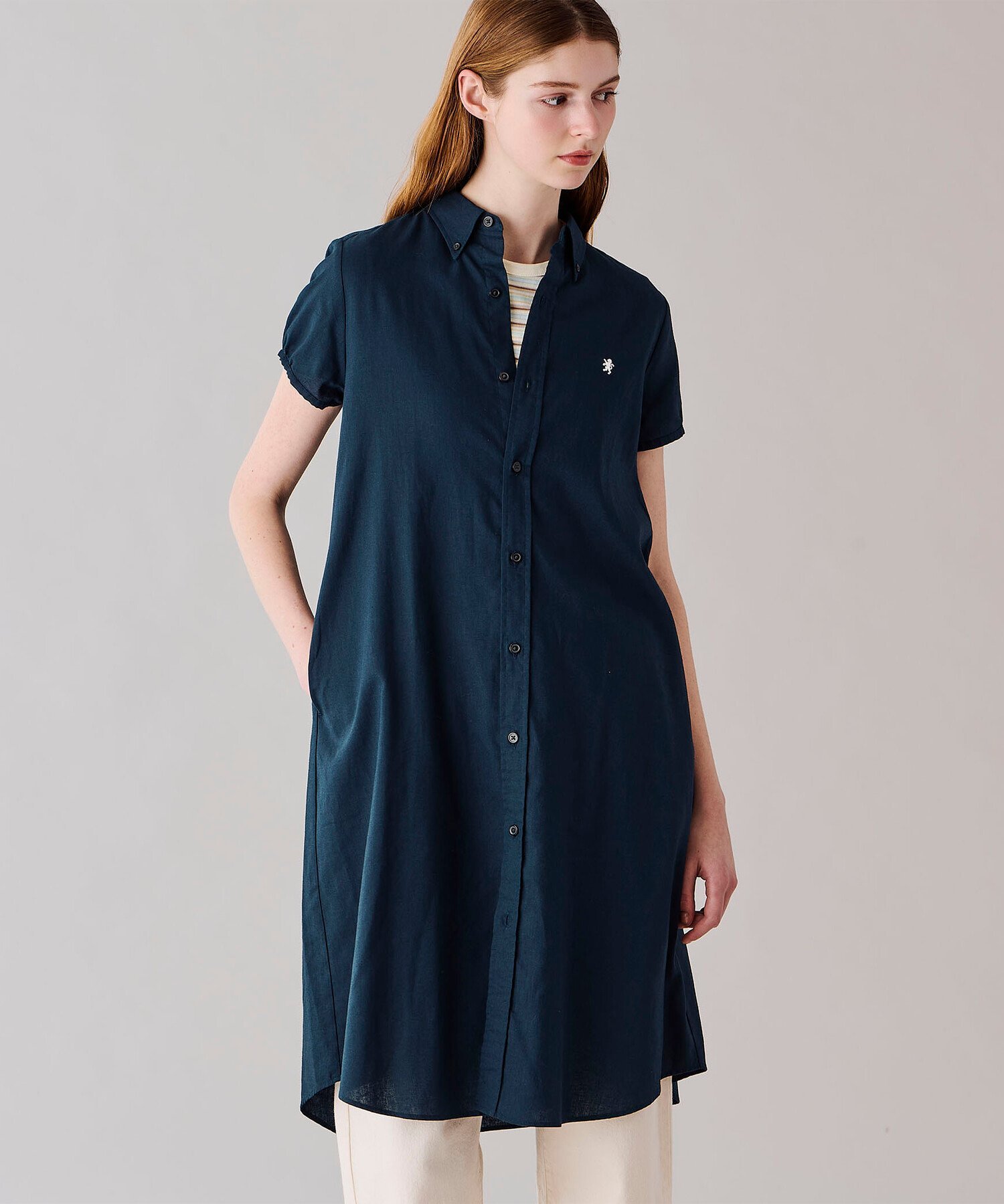 Bshop Gymphlex ｜ フレンチスリーブ ボタンダウンシャツワンピース WOMEN ビショップ ワンピース・ドレス ワンピース ネイビー