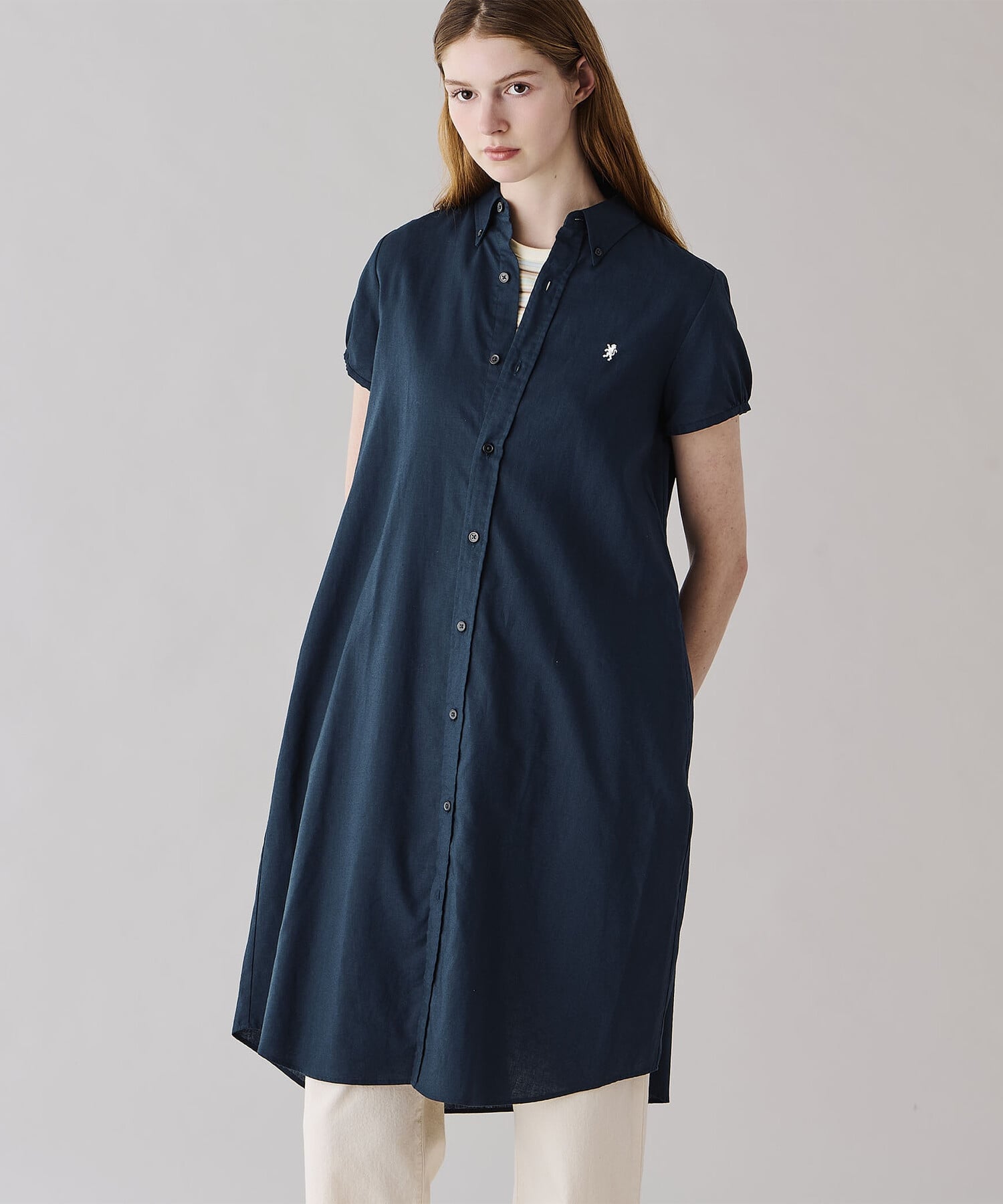 Bshop Gymphlex ｜ フレンチスリーブ ボタンダウンシャツワンピース WOMEN ビショップ ワンピース・ドレス ワンピース ネイビー