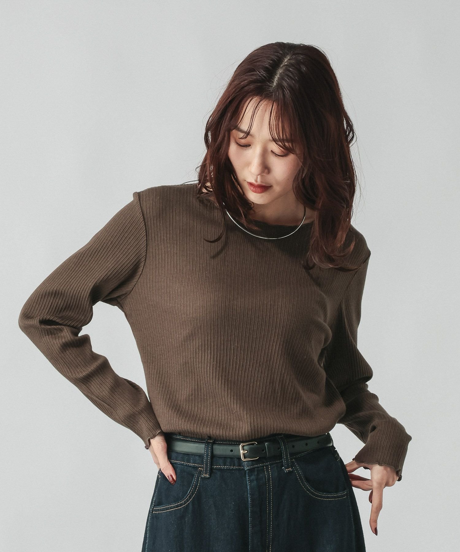 GLOBAL WORK Beauteeアイレットリブ/632498 グローバルワーク トップス カットソー・Tシャツ ブラウン ブラック ホワイト stylife-15515062 Rakuten Fashion サンプル画像3