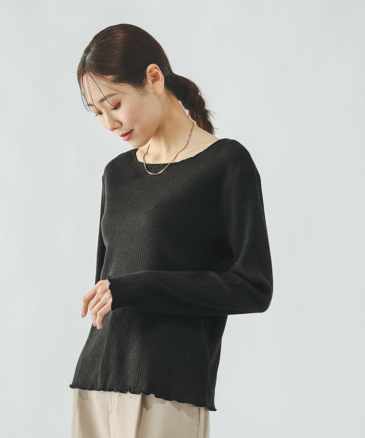 GLOBAL WORK Beauteeアイレットリブ/632498 グローバルワーク トップス カットソー・Tシャツ ブラウン ブラック ホワイト stylife-15515062 Rakuten Fashion サンプル画像2