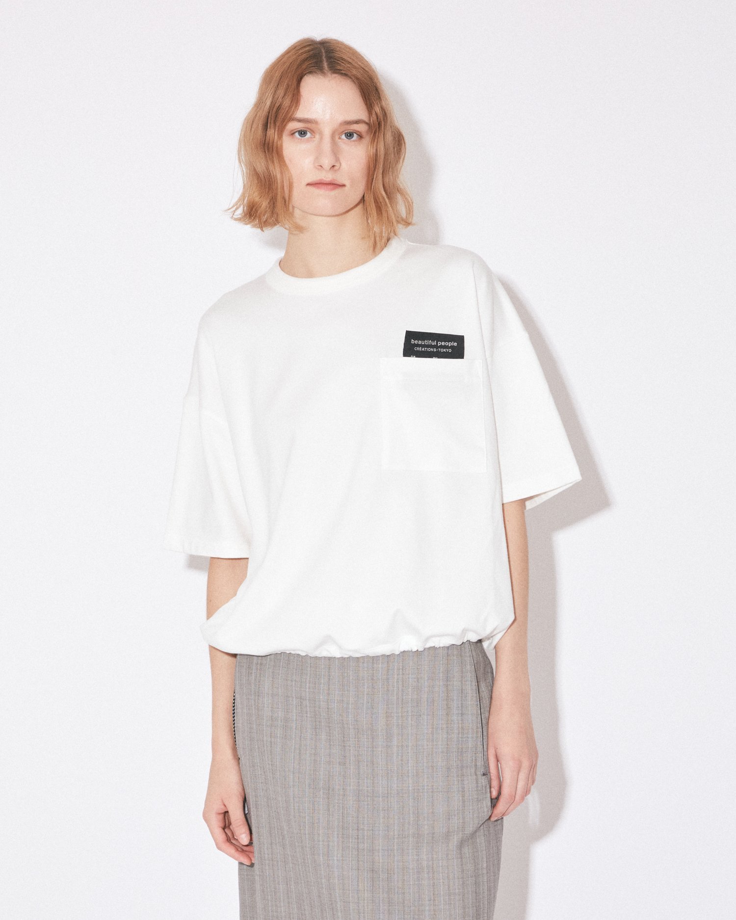 beautiful people suvin compact jersey big QOL tag T ビューティフルピープル トップス カットソー・Tシャツ ブラック ホワイト【送料無料】