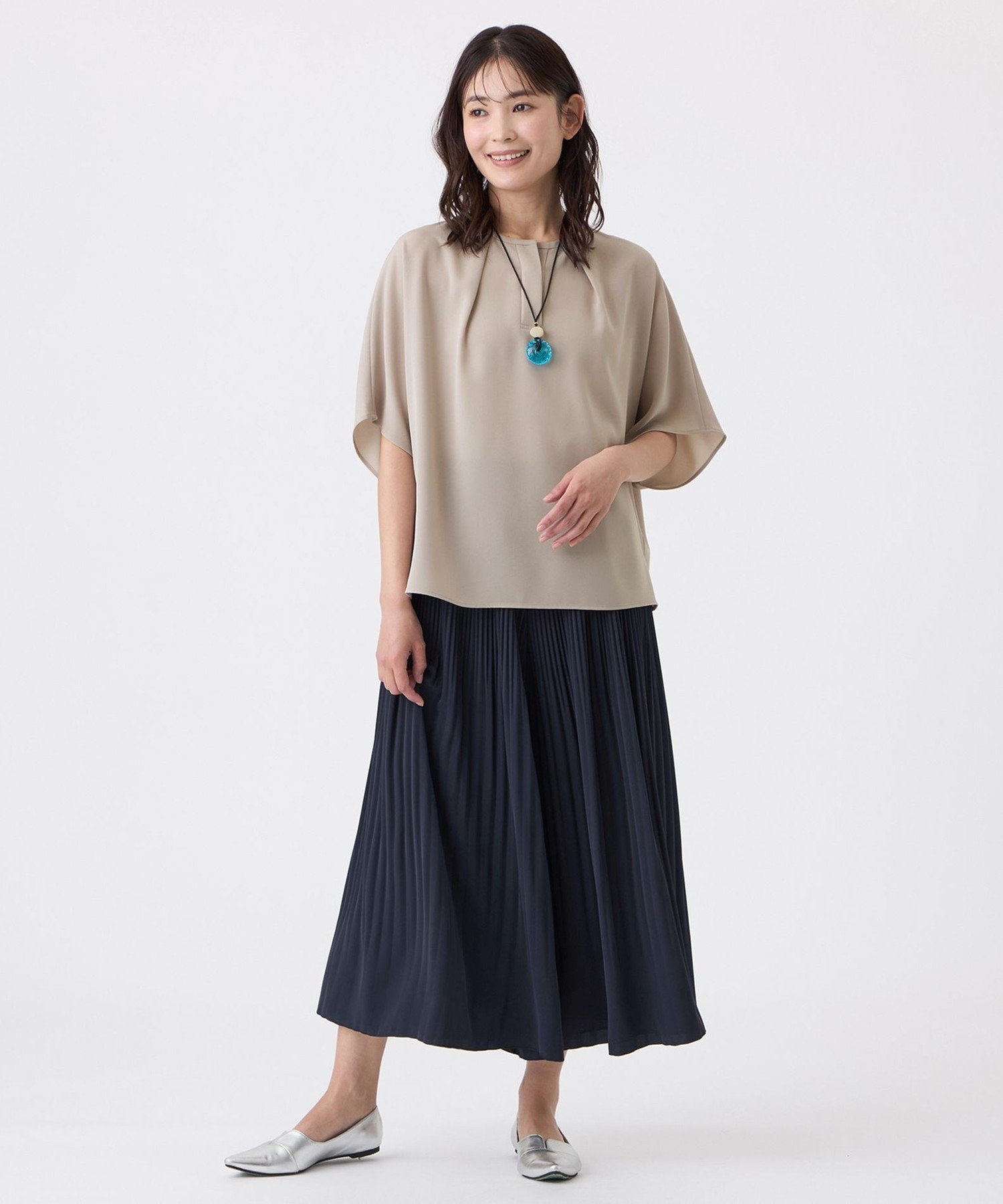 TRANS WORK 【L】【ウォッシャブル】強撚バラシャブラウス サンヨー エルサイズ トップス シャツ・ブラウス ブラック グレー