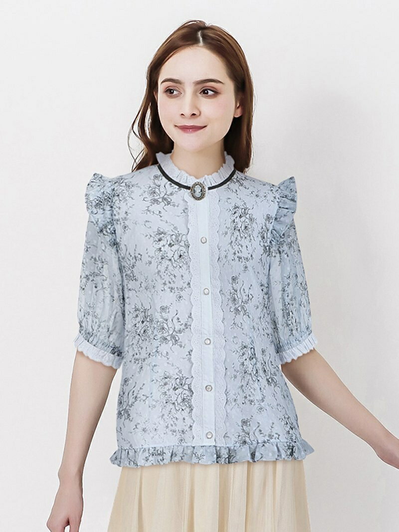 【SALE／44%OFF】axes femme (W)ブーケ線画柄ドットドビーBL アクシーズファム トップス シャツ・ブラウス ブルー ブラック ホワイトのサムネイル