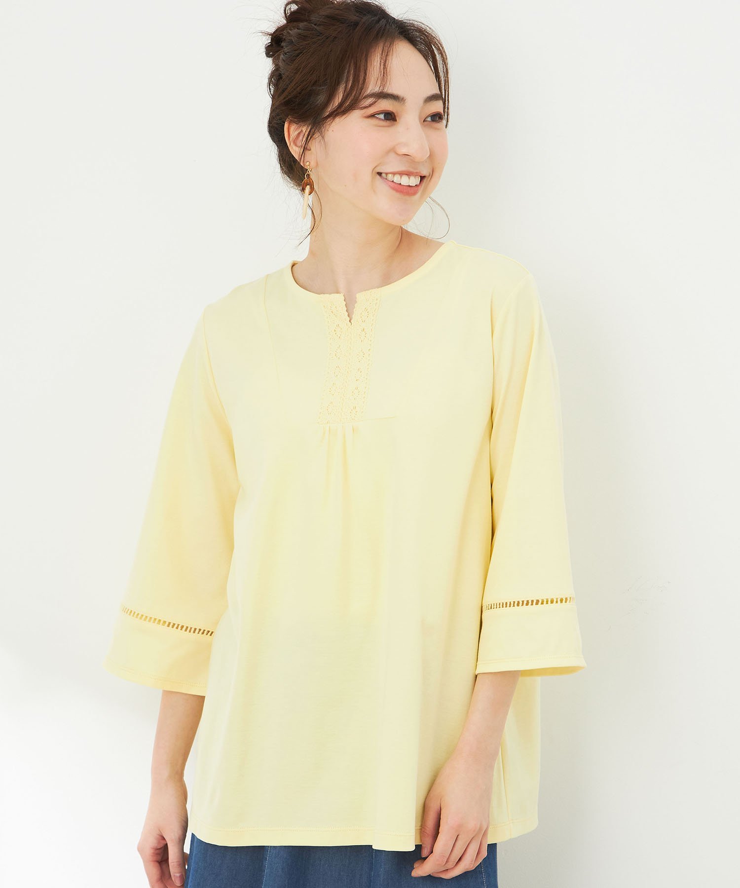 【SALE／40%OFF】DECOY SINCE 1981 ひやさらコットンキーネックチュニック デコイシンス1981 ワンピース・ドレス チュニック イエロー グレー ネイビーのサムネイル