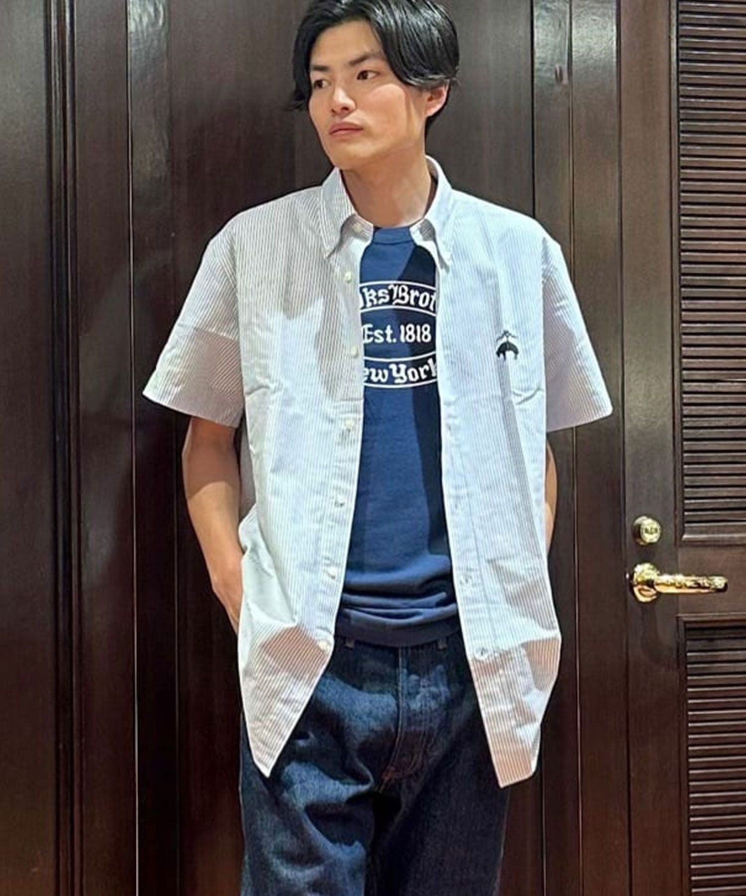 BROOKS BROTHERS ◆オンラインショップ限定◆SS24 LOGO Series ビッグGFロゴ ショートスリーブ カジュアルシャツ Traditional Fit ブルックス ブラザーズ トップス シャツ・ブラウス ホワイト【送料無料】