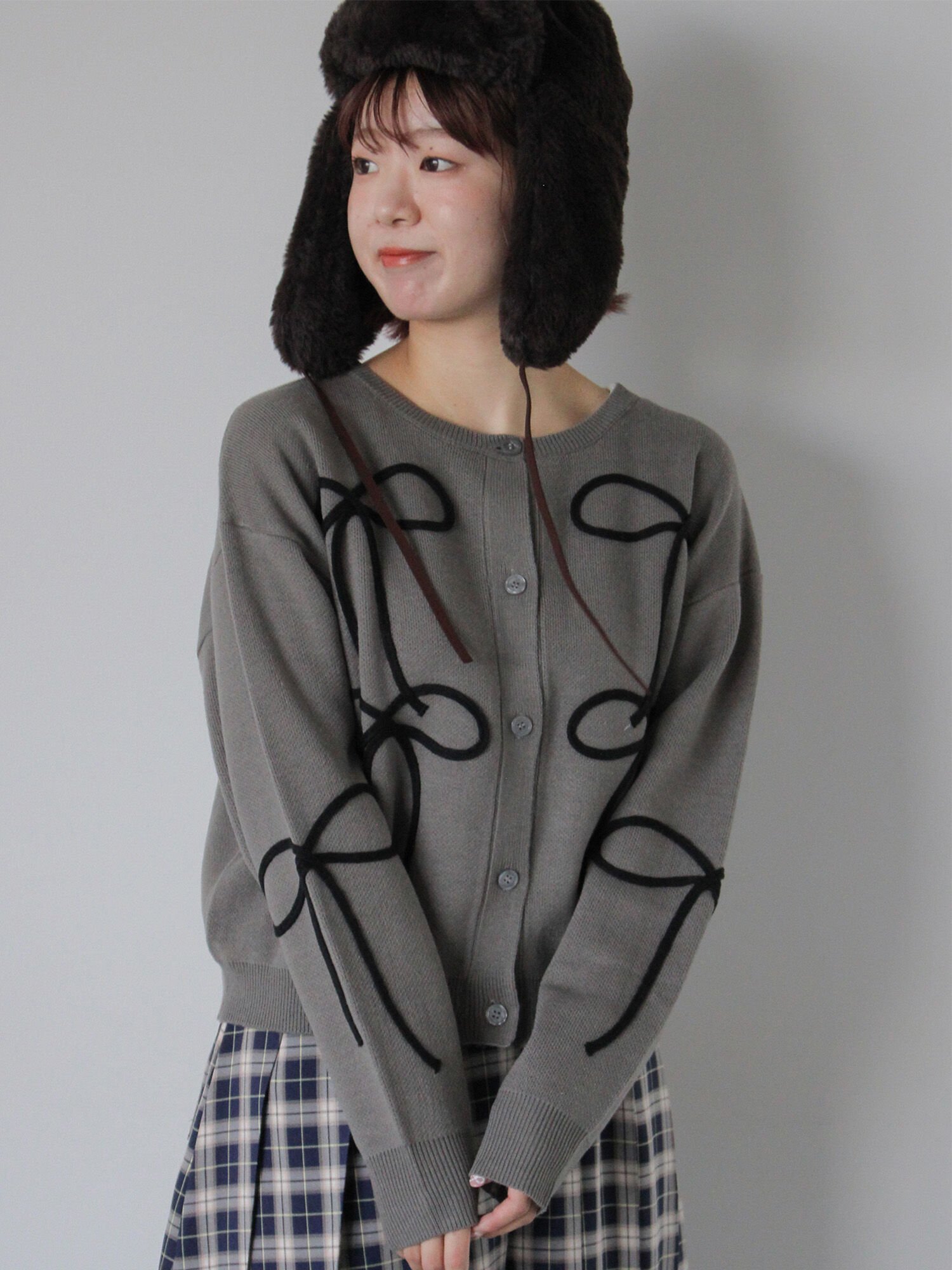 ehka sopo リボンコード刺繍カーディガン エヘカソポ トップス カーディガン グレー ホワイト ブラック【送料無料】のサムネイル