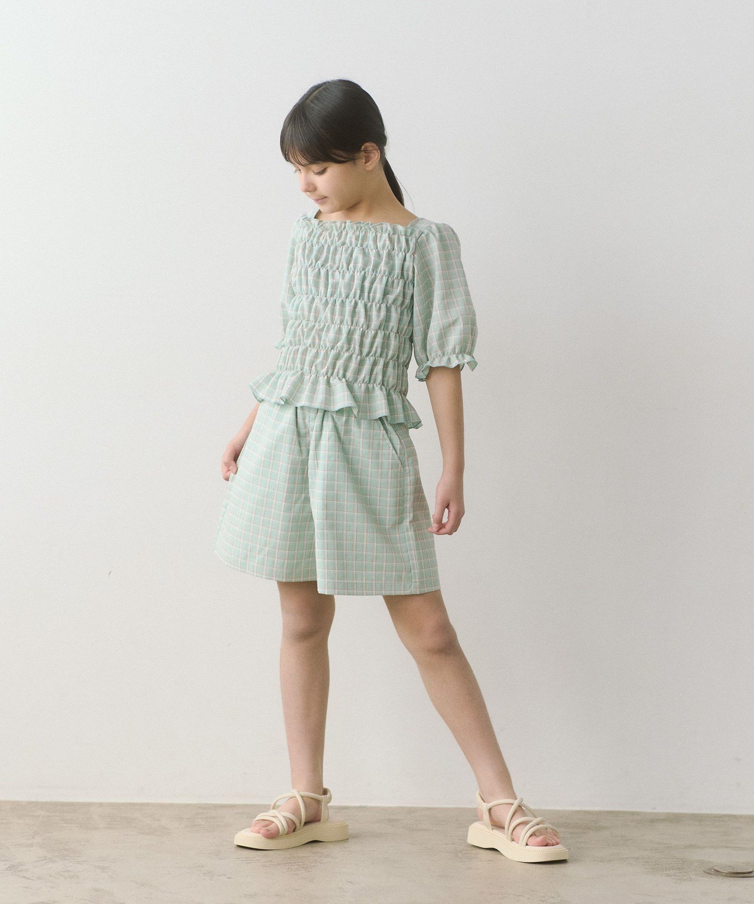 UNITED ARROWS green label relaxing チェック シャーリング プルオーバー / キッズ 140cm-160cm ユナイテッドアローズ グリーンレーベルリラクシング トップス シャツ・ブラウス グリーン ブルー【送料無料】のサムネイル