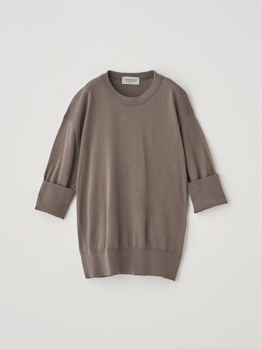 JOHN SMEDLEY ターンバック5分袖コットンニットプルオーバー ｜ S4749 ｜ 30G ジョンスメドレー トップス ニット ベージュ【送料無料】