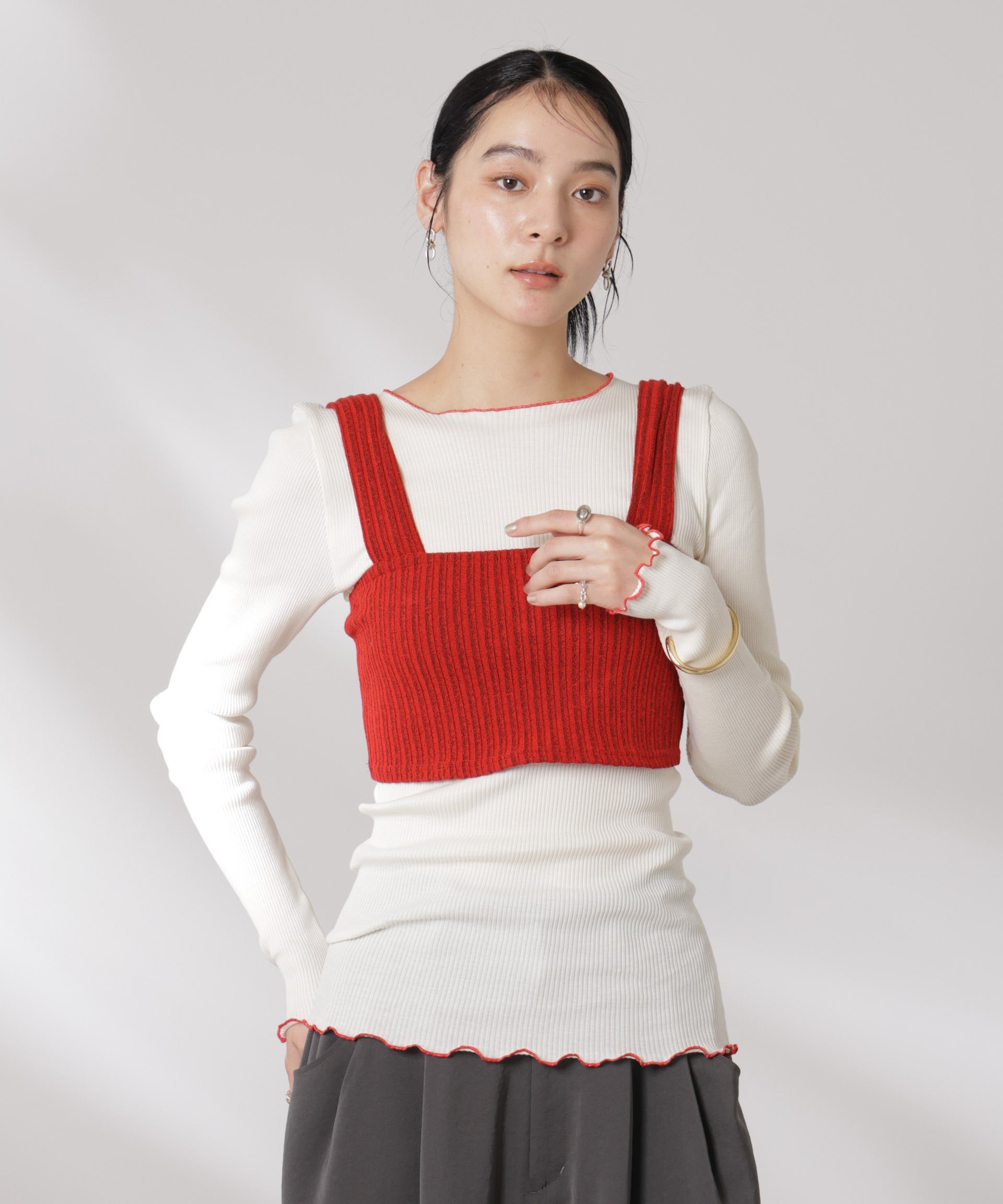 NANO universe RITA ROW/ECLAT BUSTIER ナノユニバース トップス カットソー・Tシャツ レッド