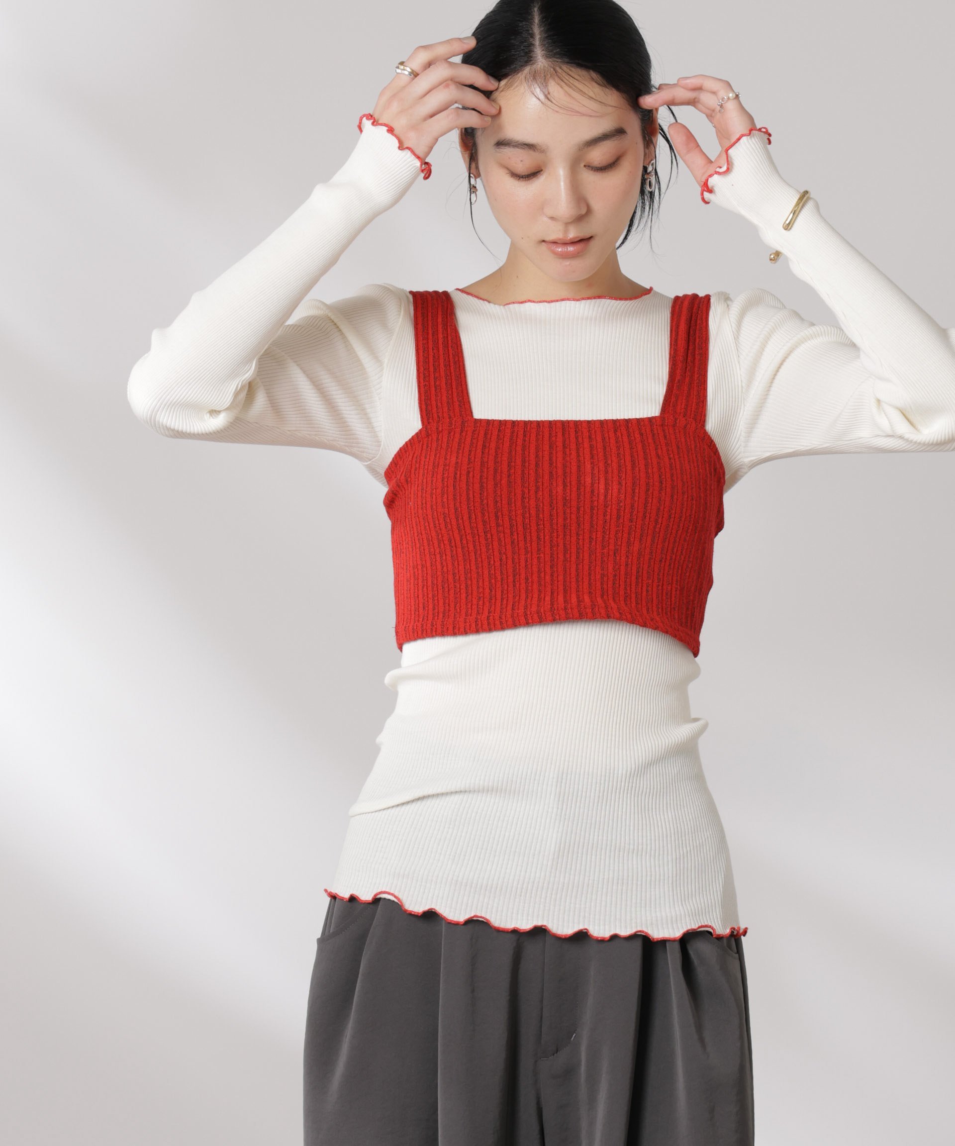 NANO universe RITA ROW/ECLAT BUSTIER ナノユニバース トップス カットソー・Tシャツ レッド