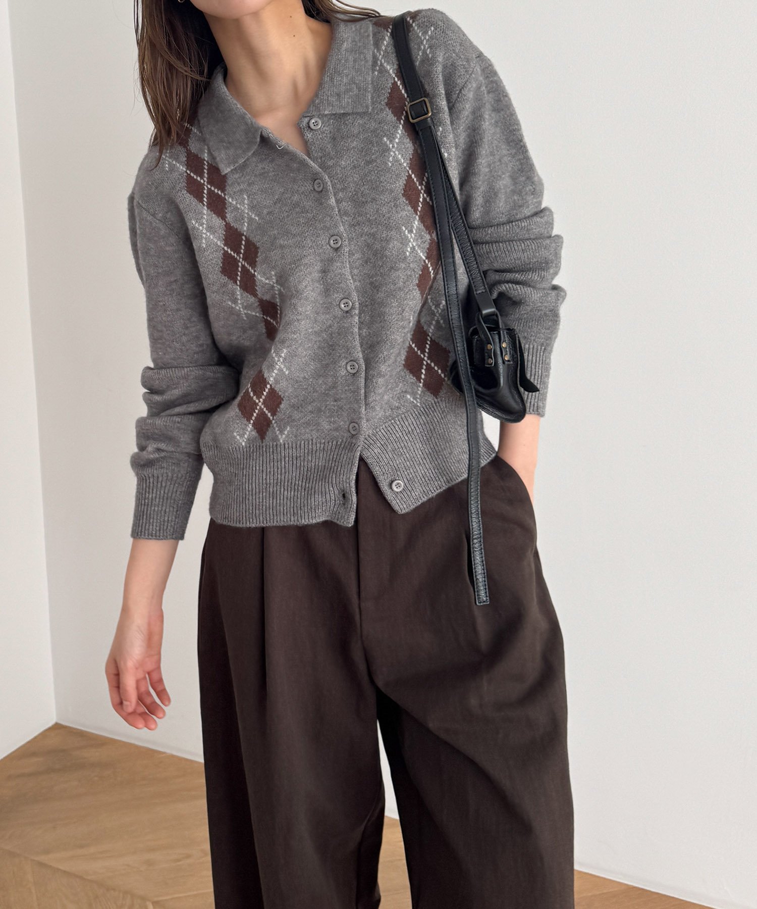 El mar El mar アーガイル襟付きニットカーディガン キャナルジーン トップス カーディガン ブラウン グレー【送料無料】のサムネイル