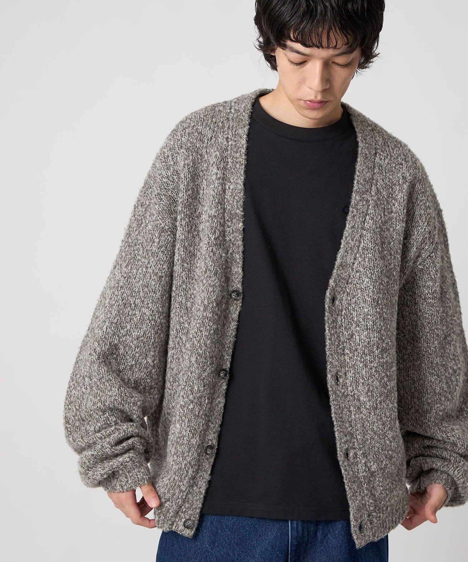 CITEN ＜CITEN＞ブークレールーズニットカーディガン シテン トップス カーディガン グレー ブラック【..