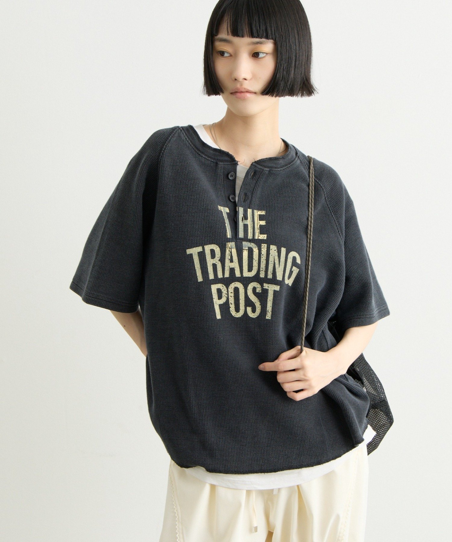 CIAOPANIC TYPY 【UNISEX】ピグメント加工ラグランワッフルヘンリーTEE チャオパニックティピー トップス カットソー Tシャツ ベージュ グリーン ブラック ネイビー グレー ブルー【送料無料】