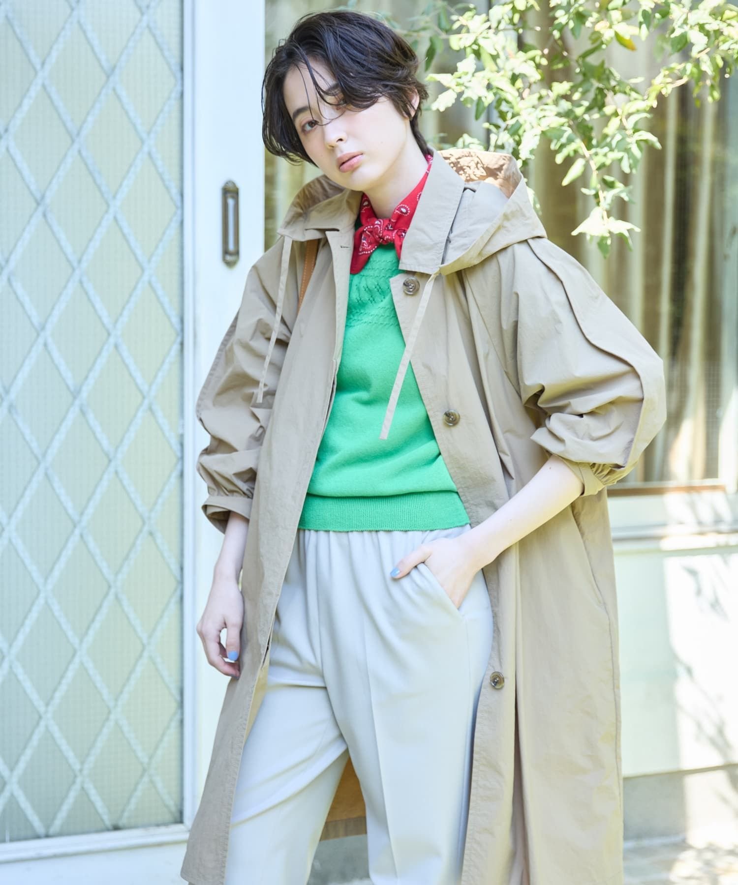 CARA O CRUZ 【撥水・UVカット】フーデッドロングコート キャラ・オ・クルス ジャケット・アウター ステンカラーコート ブラウン ベージュ