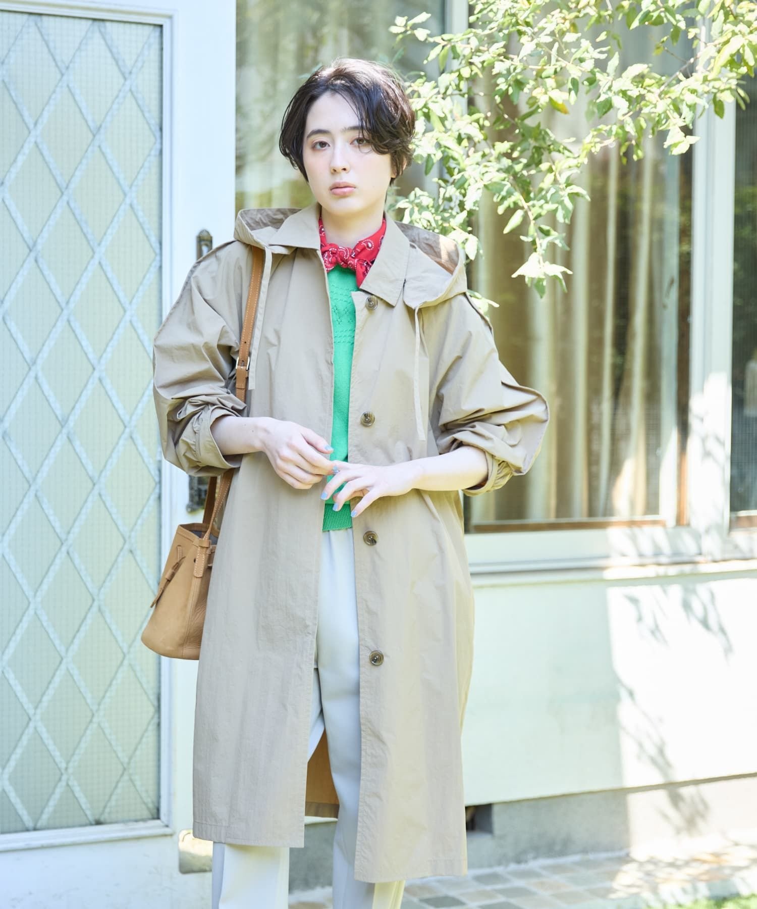 CARA O CRUZ 【撥水・UVカット】フーデッドロングコート キャラ・オ・クルス ジャケット・アウター ステンカラーコート ブラウン ベージュ