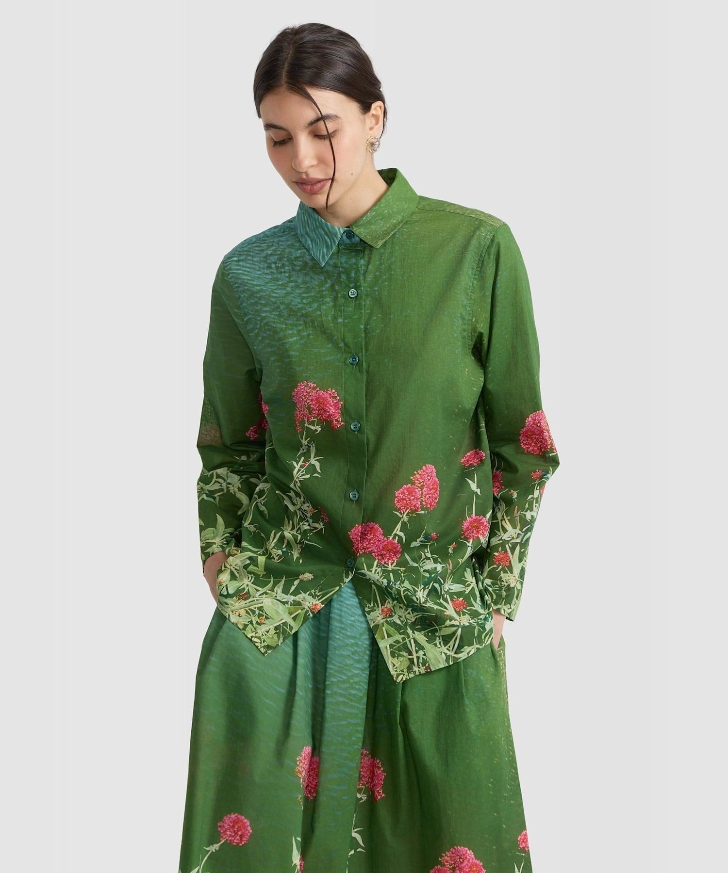 フォトプリント コットン 長袖 ブラウス "Valerianes flowers" アニエスベー トップス シャツ・ブラウス