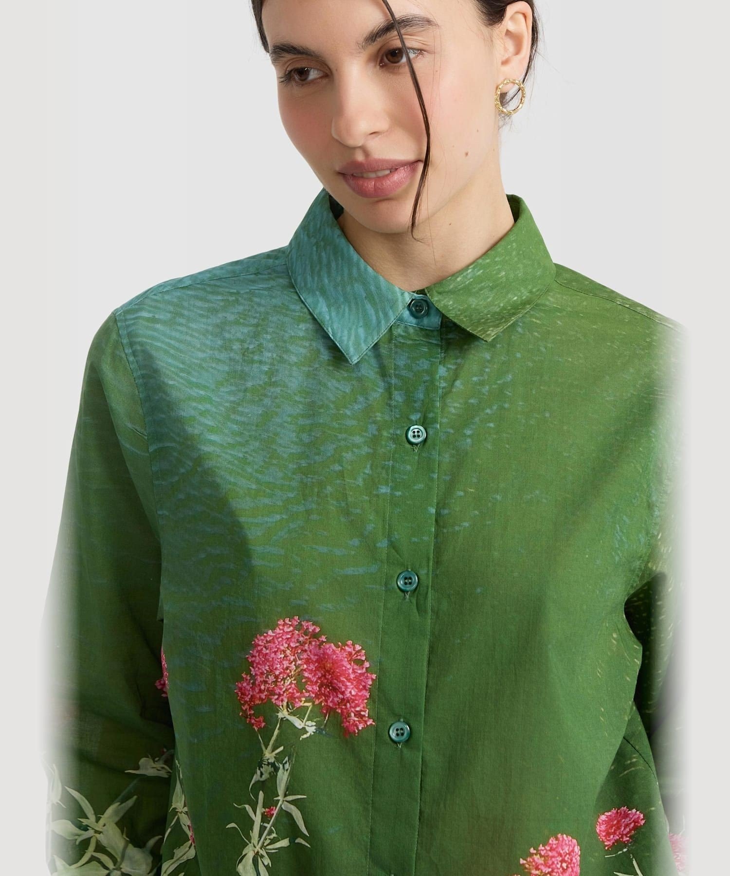 フォトプリント コットン 長袖 ブラウス "Valerianes flowers" アニエスベー トップス シャツ・ブラウス