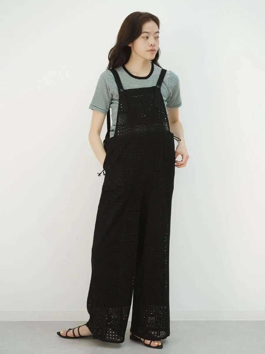 FIKA. Motif lace overalls ラシュッド オールインワン・オーバーオール オーバーオール・サロペット ホワイト ブラック【送料無料】