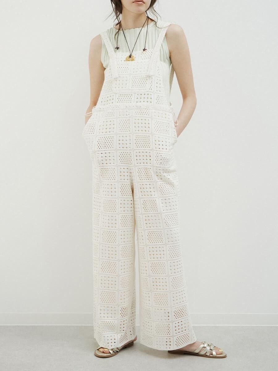 FIKA. Motif lace overalls ラシュッド オールインワン・オーバーオール オーバーオール・サロペット ホワイト ブラック【送料無料】