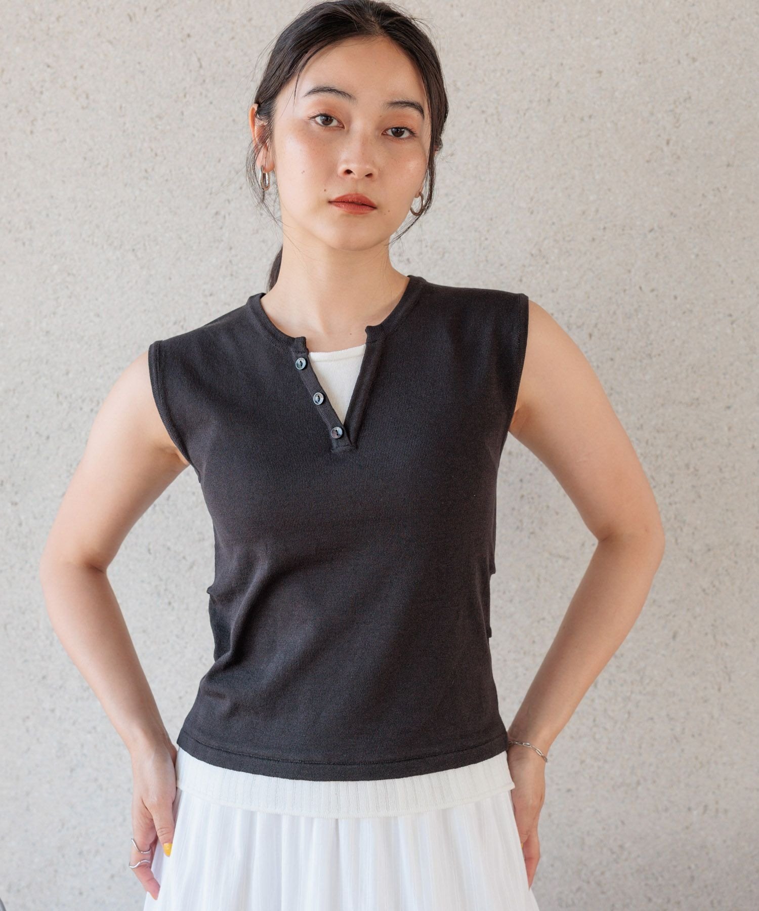 【SALE／60%OFF】daily CLIP 【daily CLIP】フェイクレイヤードノースリプルオーバー スタディオクリップ トップス カットソー・Tシャツ ネイビー ホワイト ブラック