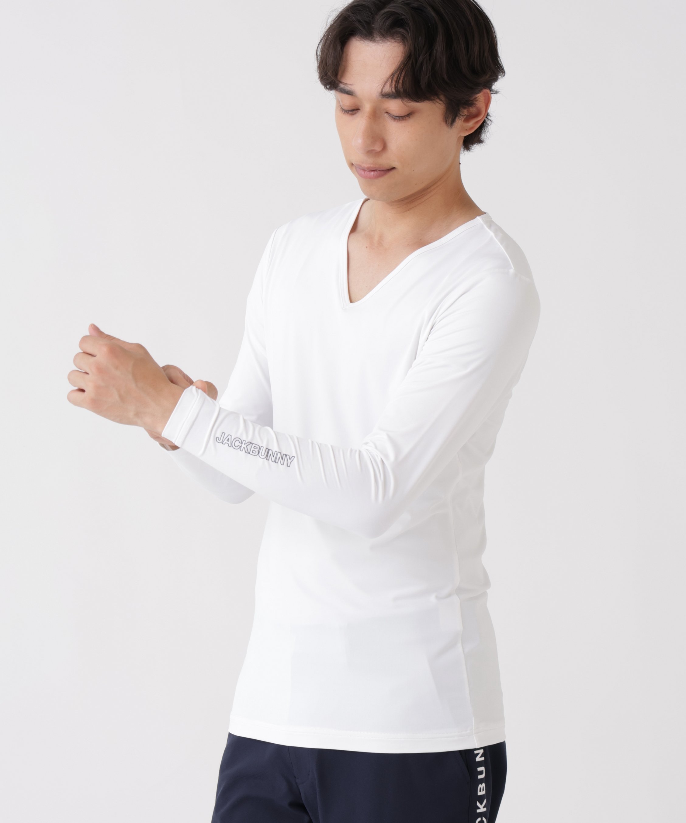 Jack Bunny!! MEMORICHICOOL &DRY長袖Vネックインナー ジャックバニー トップス その他のトップス ホワイト ネイビー