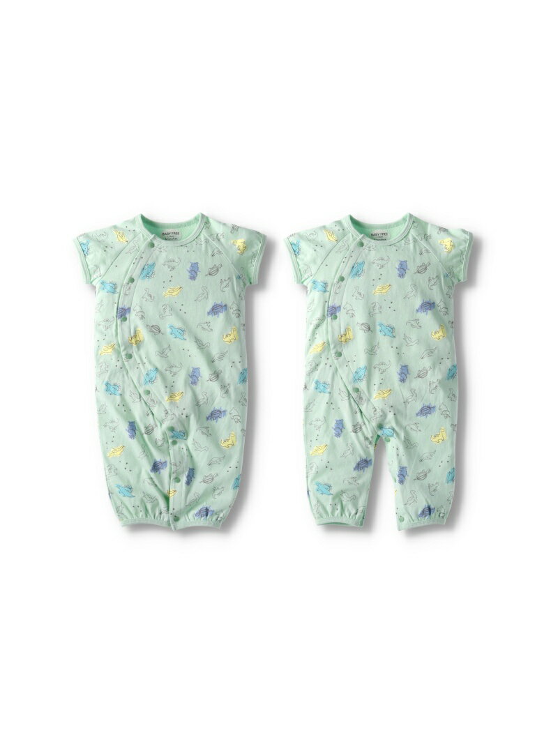 【SALE／48%OFF】branshes 恐竜柄肌着付き半袖2WAYオール ブランシェス マタニティウェア・ベビー用品 ロンパース・カバーオール グリーン ベージュのサムネイル