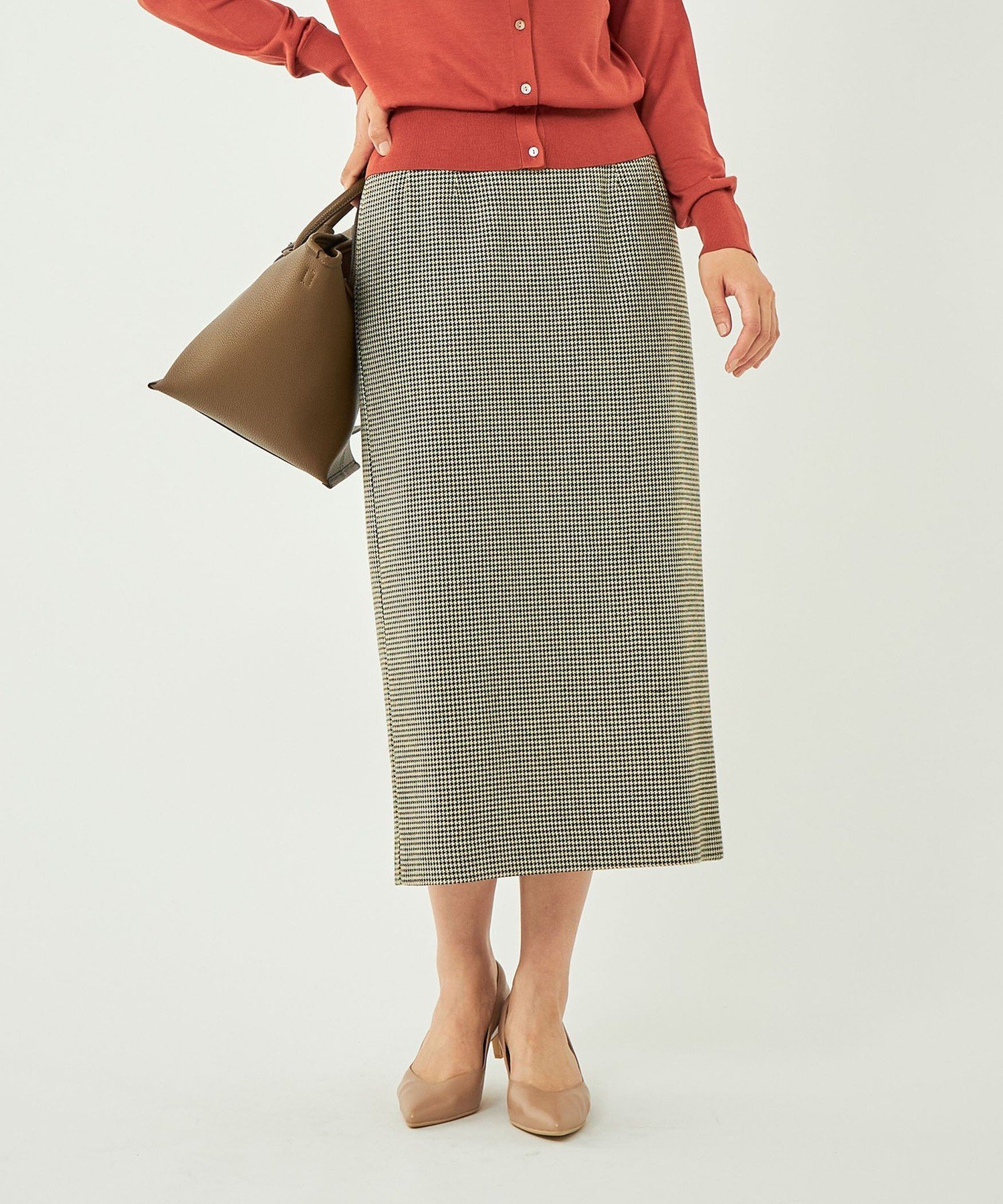 【SALE／65%OFF】UNITED ARROWS green label relaxing ハウンドトゥース Iライン ナロー タイト スカート -防シワ- ユナイテッドアローズ アウトレット スカート ミディアムスカート【送料無料】のサムネイル