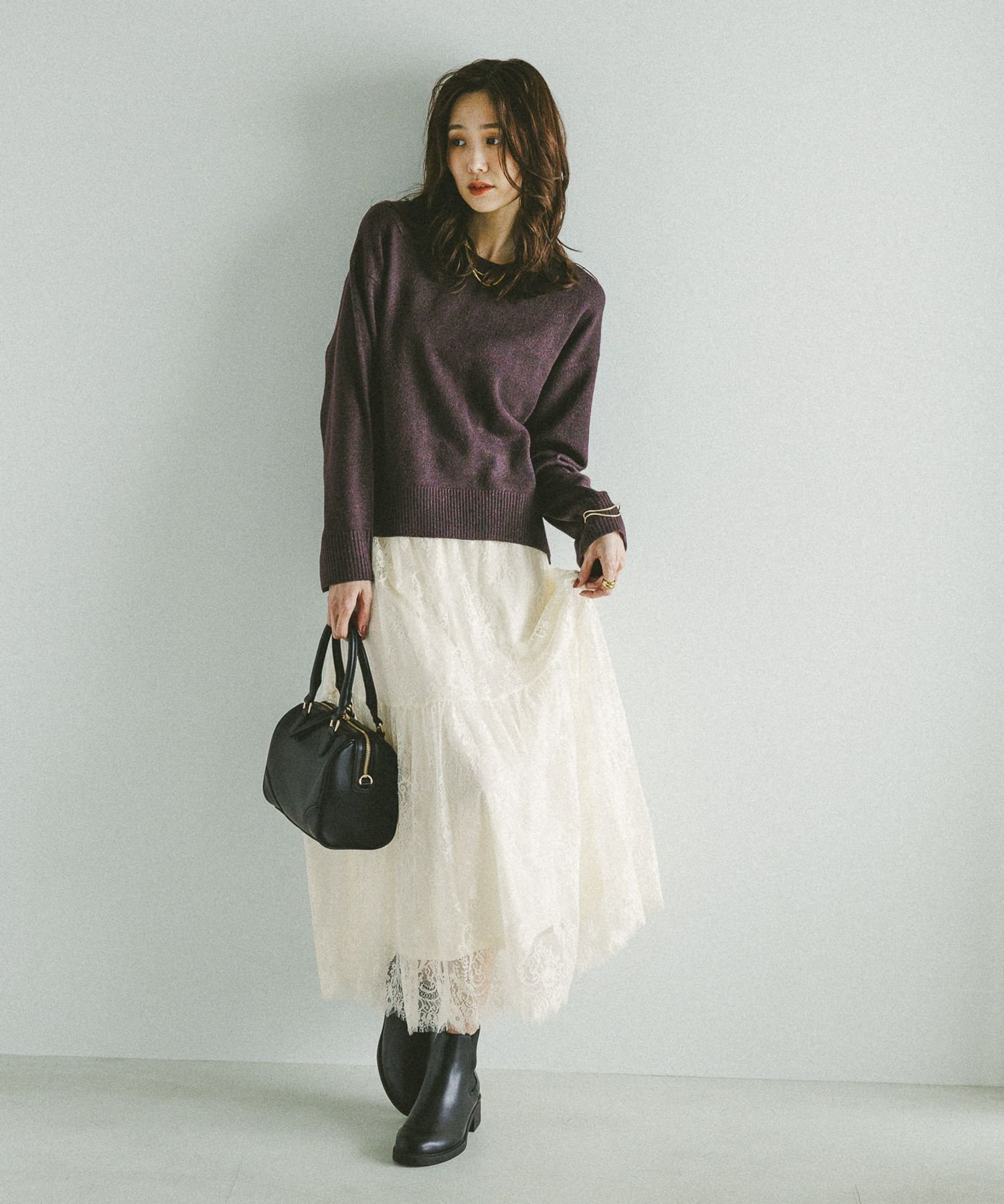 GLOBAL WORK フワフワHugmeレーススカートSET/580927 グローバルワーク スカート ロング・マキシスカート ブラック ホワイト【送料無料】