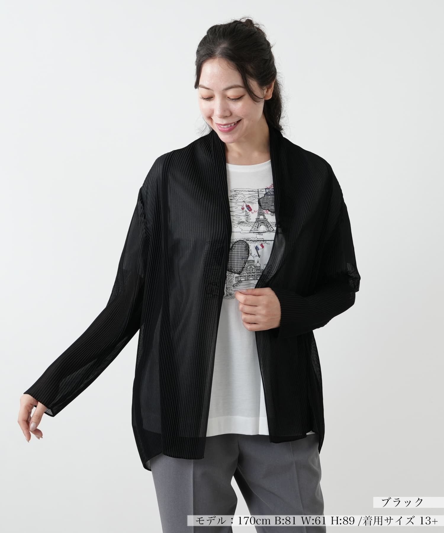 Leilian PLUS HOUSE 【店頭人気】羽織ブラウス【プラス企画】 レリアン プラスハウス トップス シャツ・ブラウス ネイビー ブラック