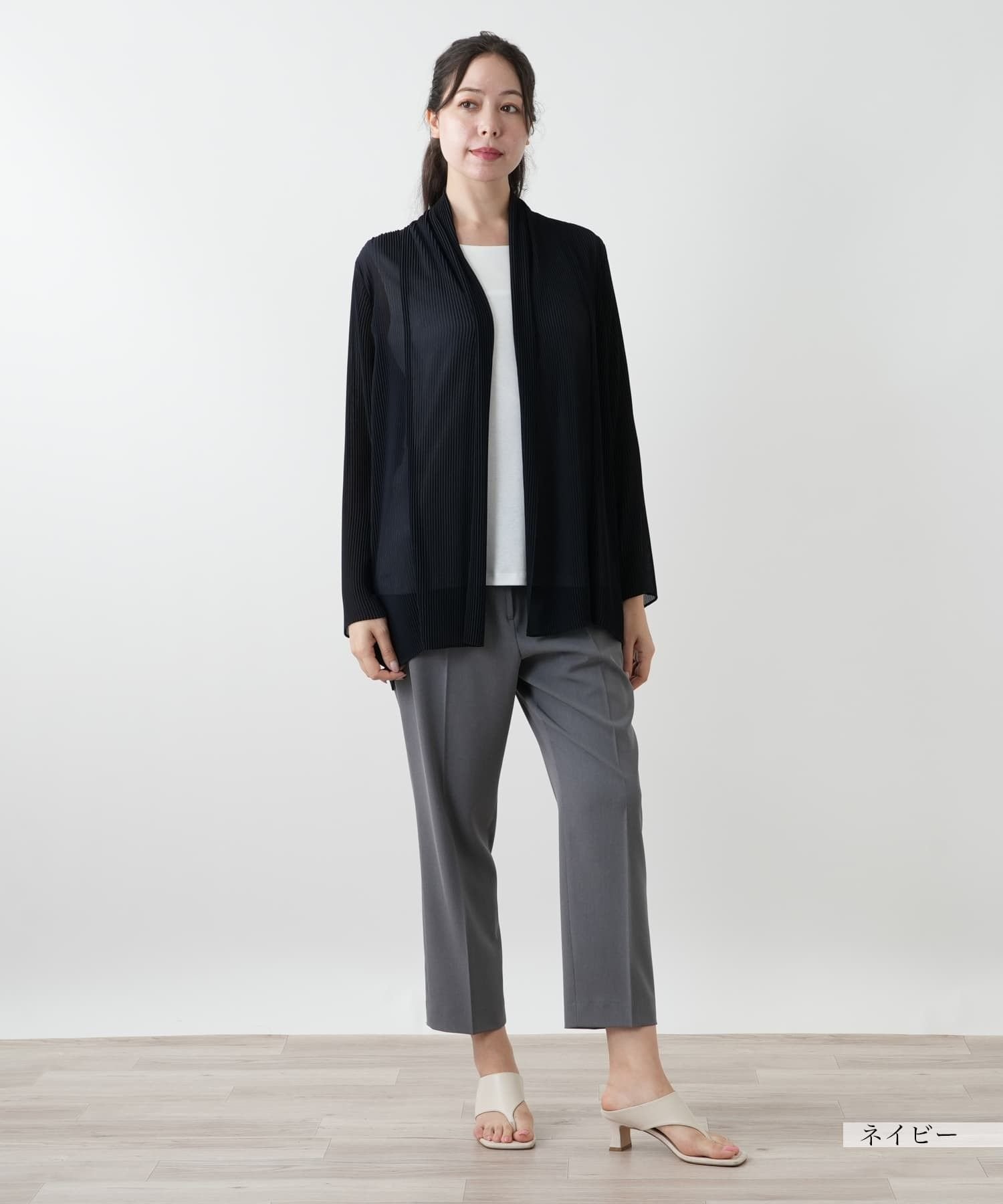Leilian PLUS HOUSE 【店頭人気】羽織ブラウス【プラス企画】 レリアン プラスハウス トップス シャツ・ブラウス ネイビー ブラック