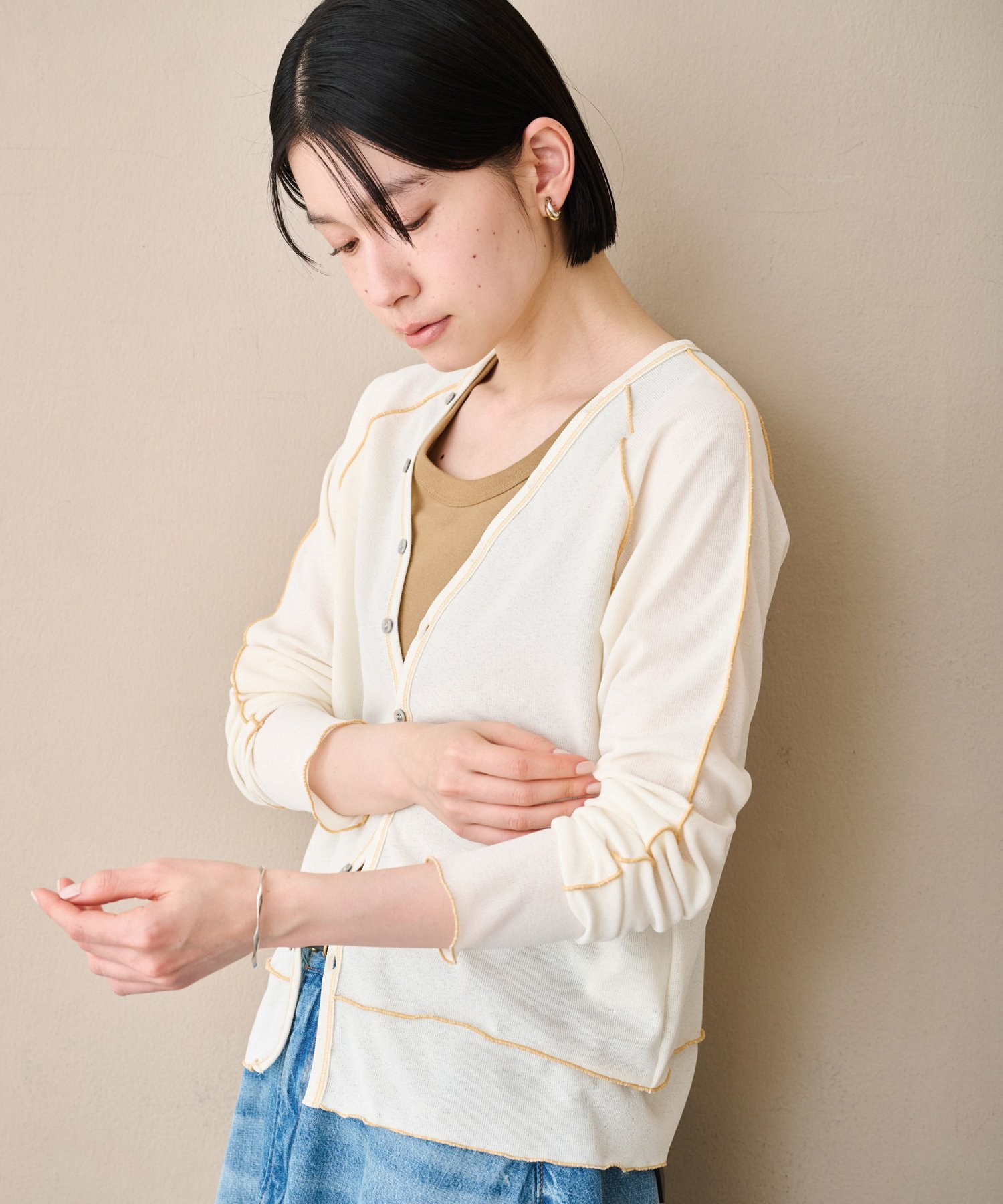 KHA:KI 「KHA:KI / カーキ」ドライピケカーディガン ビーアパートメント トップス カットソー・Tシャツ ブラウン ブラック カーキグリーン