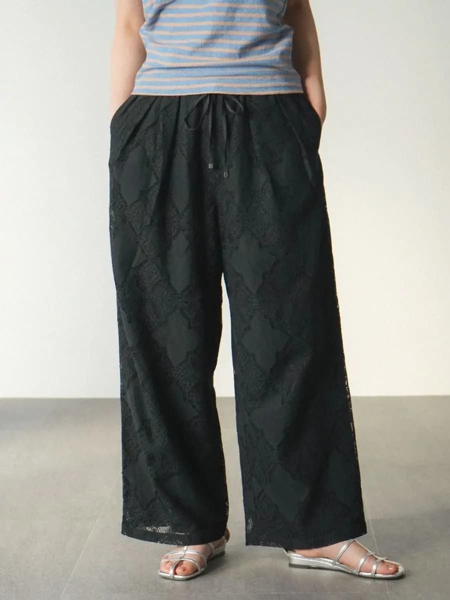 FIKA. Leavers lace easy pants ラシュッド パンツ その他のパンツ ブラック ホワイト【送料無料】