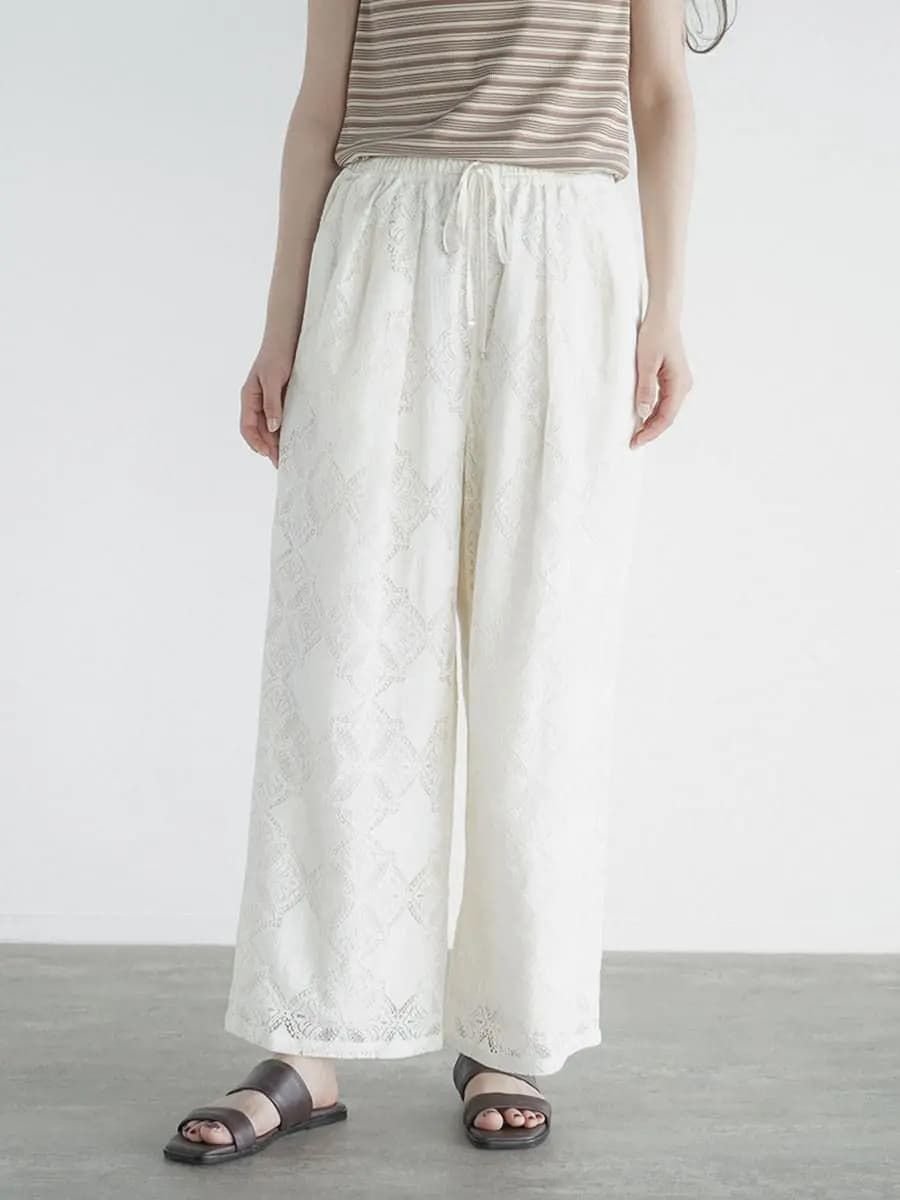 FIKA. Leavers lace easy pants ラシュッド パンツ その他のパンツ ブラック ホワイト【送料無料】