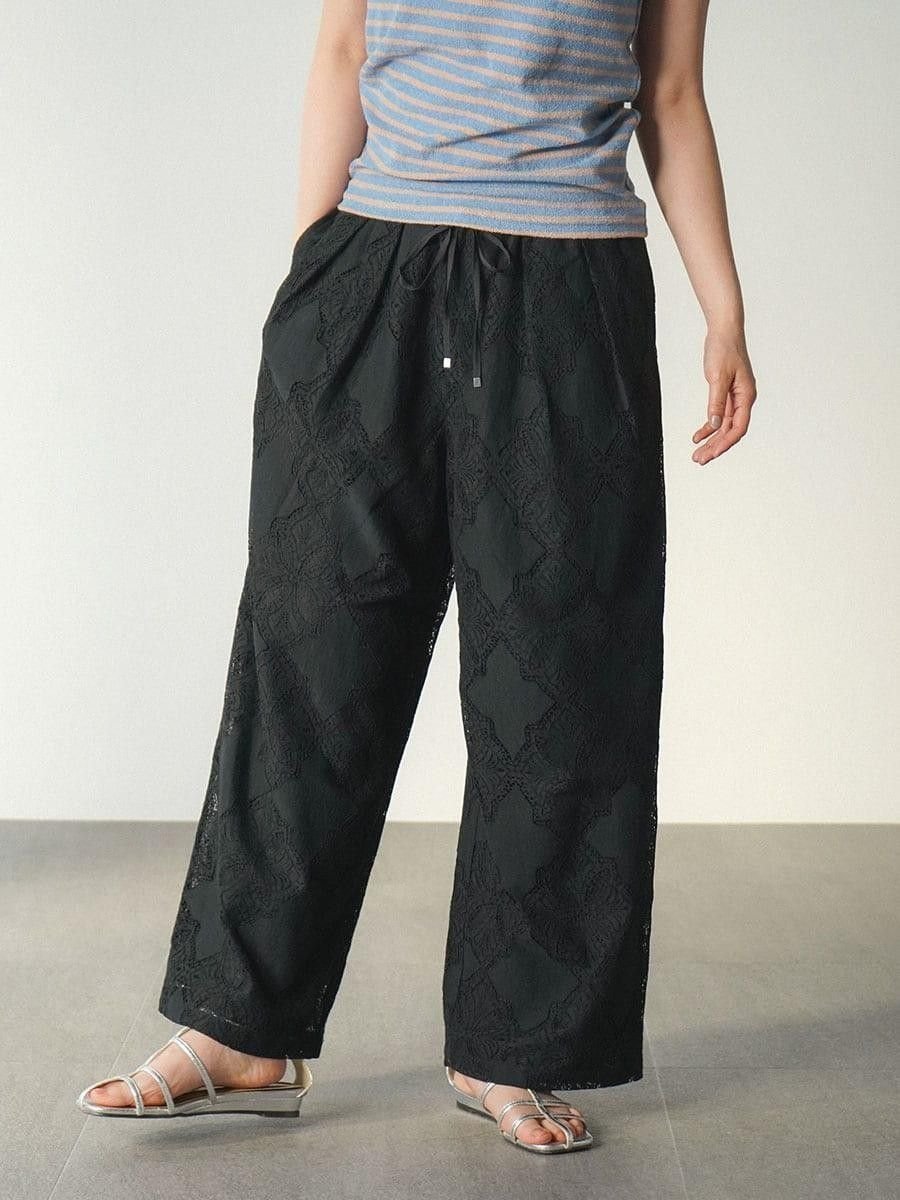 FIKA. Leavers lace easy pants ラシュッド パンツ その他のパンツ ブラック ホワイト【送料無料】