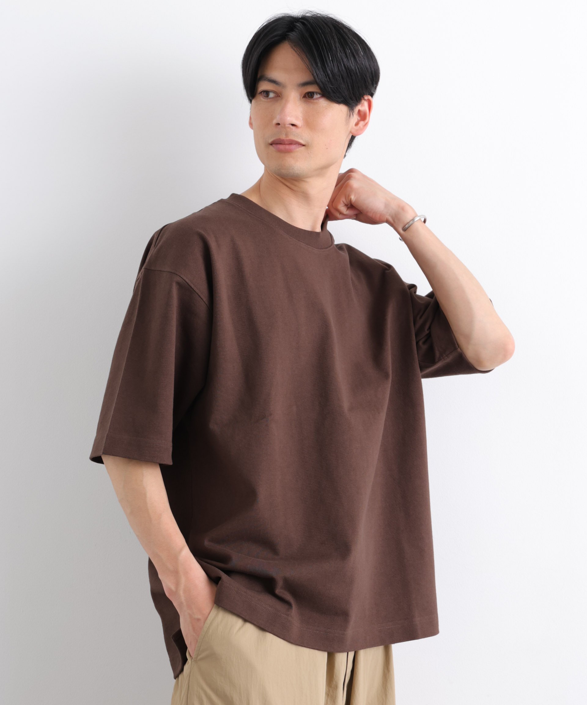 NANO universe ヘビーウェイトTシャツ 半袖 ナノユニバース トップス カットソー・Tシャツ ブラウン ホワイト ブラック