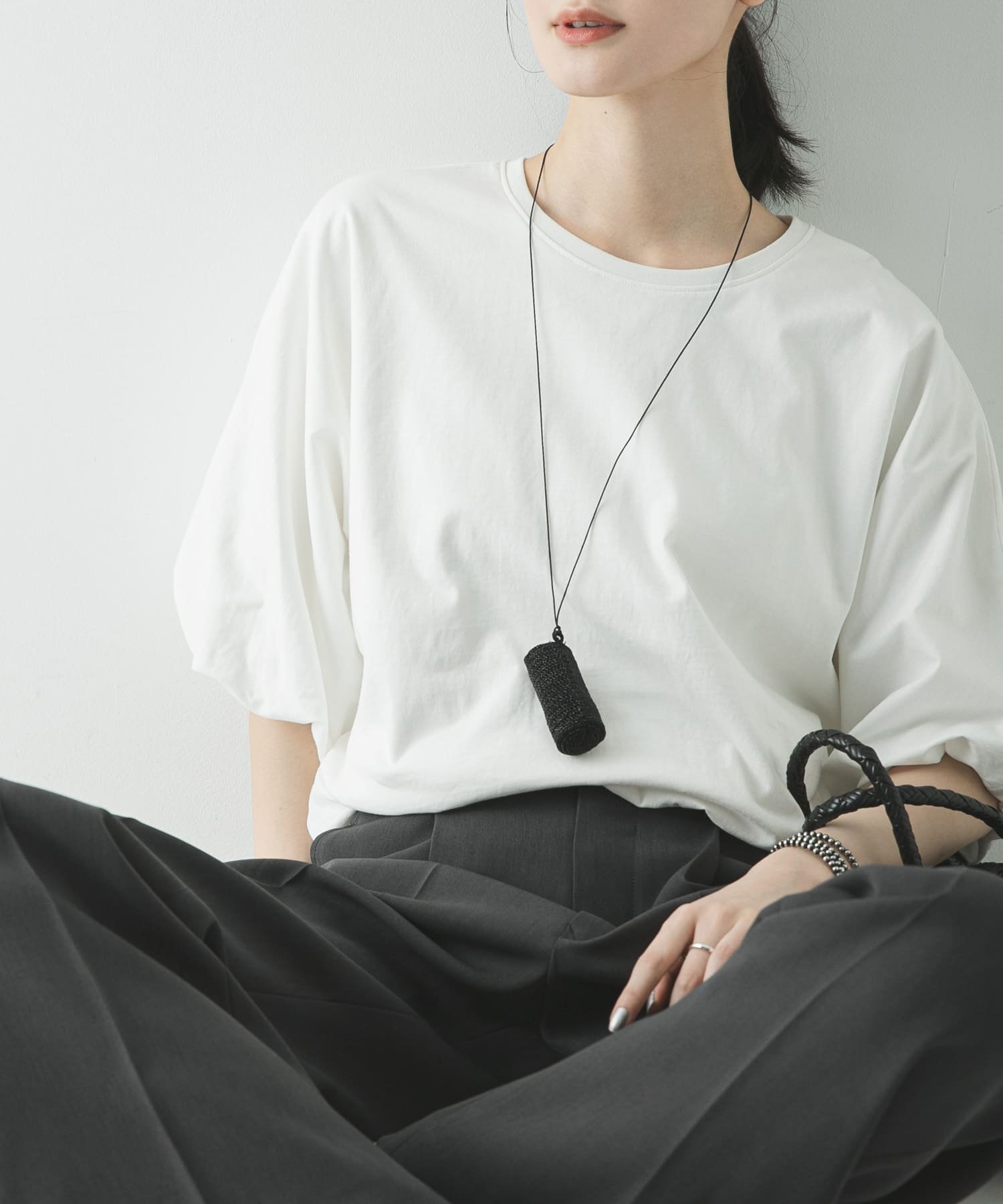 バルーンカットソー アーバンリサーチ トップス カットソー・Tシャツ ブラック ホワイト