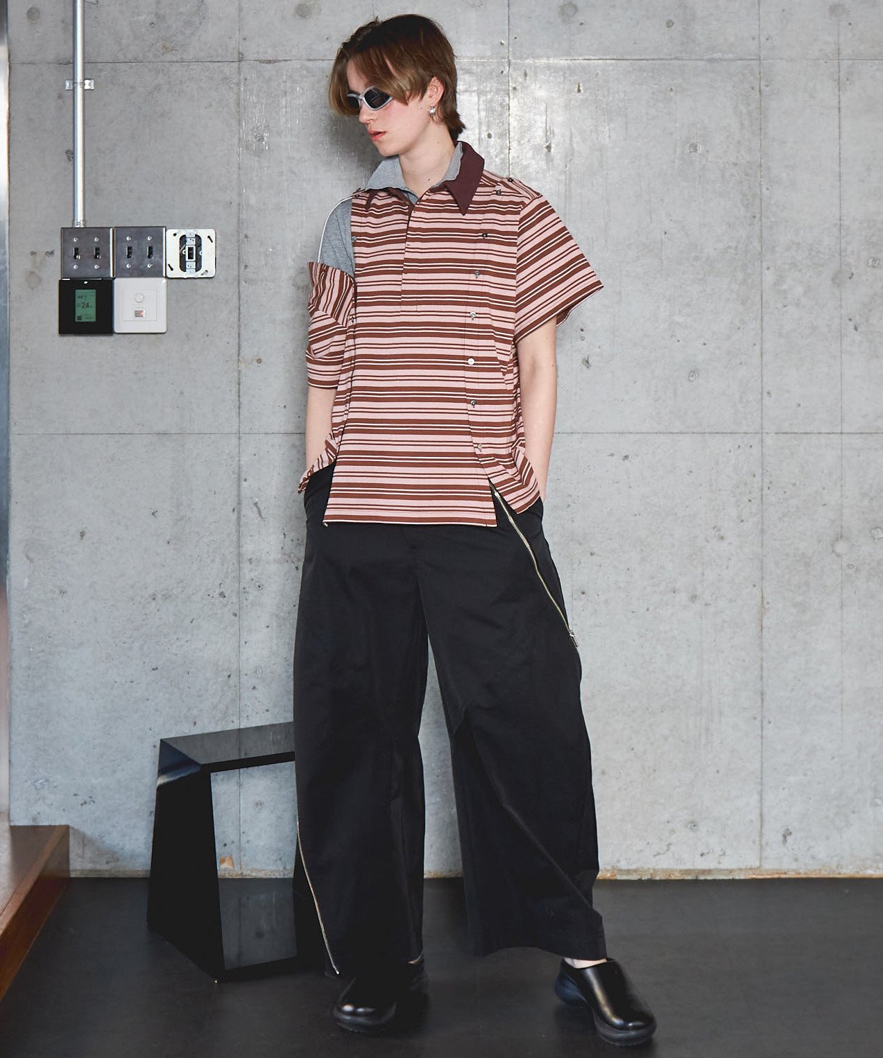 MAISON SPECIAL Asymmetry Zipper Curve Pants メゾンスペシャル パンツ その他のパンツ ブラック ピンク