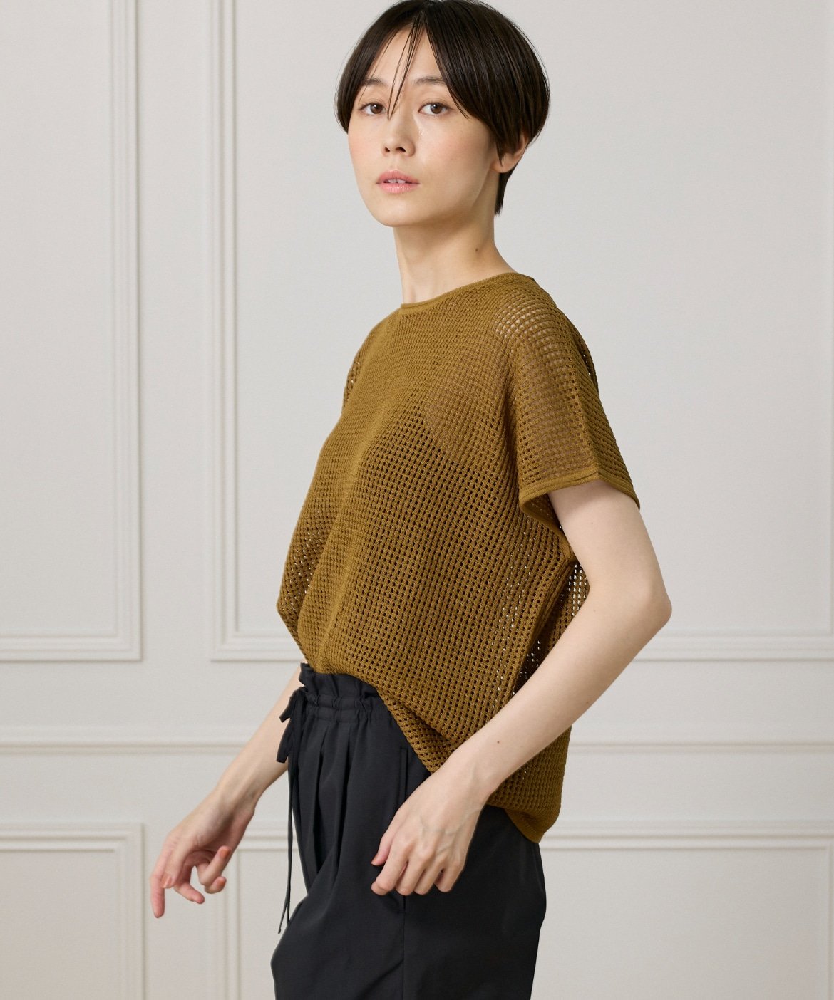 【SALE／70%OFF】I.T.'S. international メッシュ柄プルオーバー イッツインターナショナル トップス ニット イエロー ブラック ホワイト ブラウン