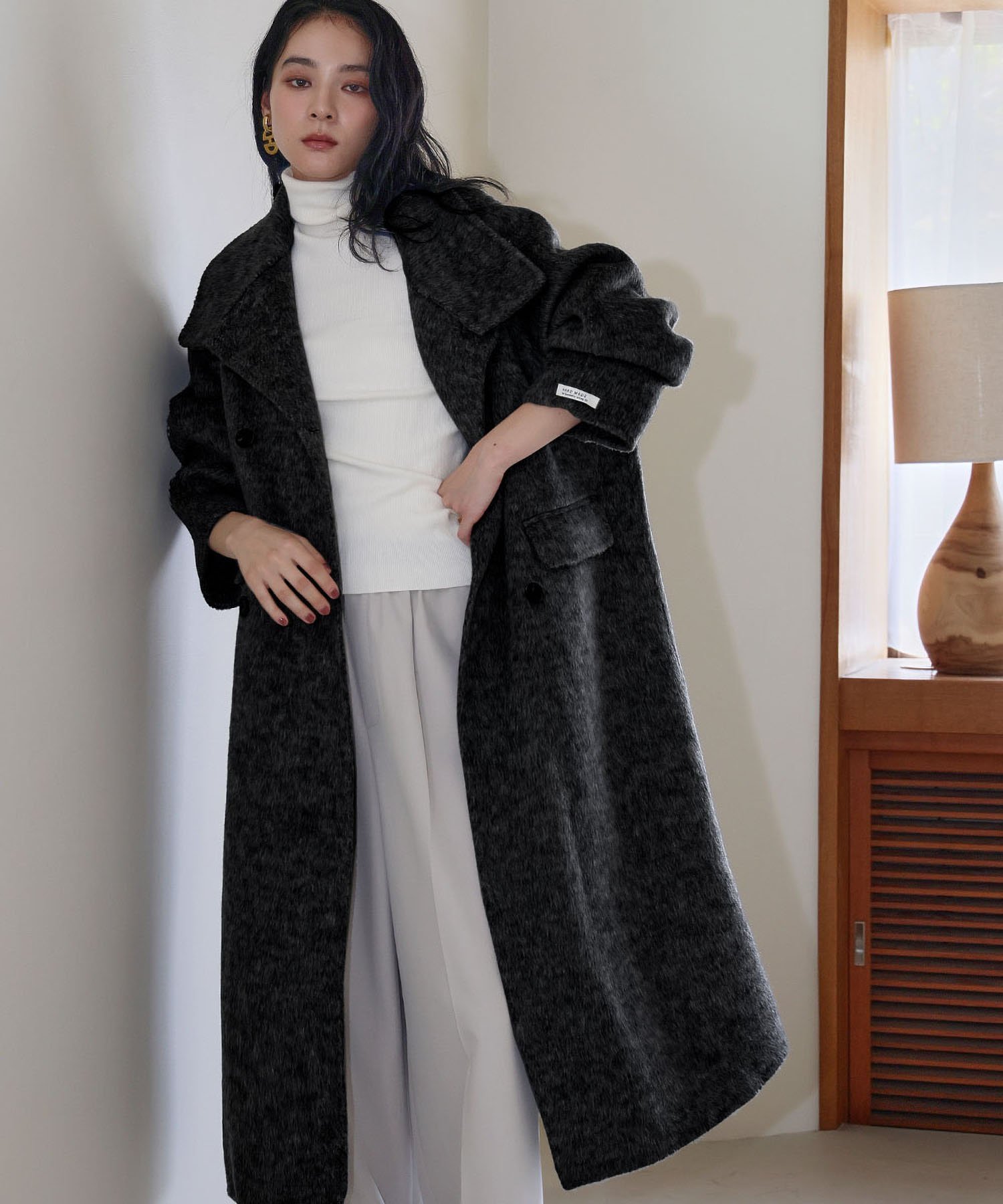 ELFRANK 【ウール70%】スタンドカラー ロングコート ウールコート ガール ジャケット・アウター チェスターコート ブラック グレー【送料無料】のサムネイル