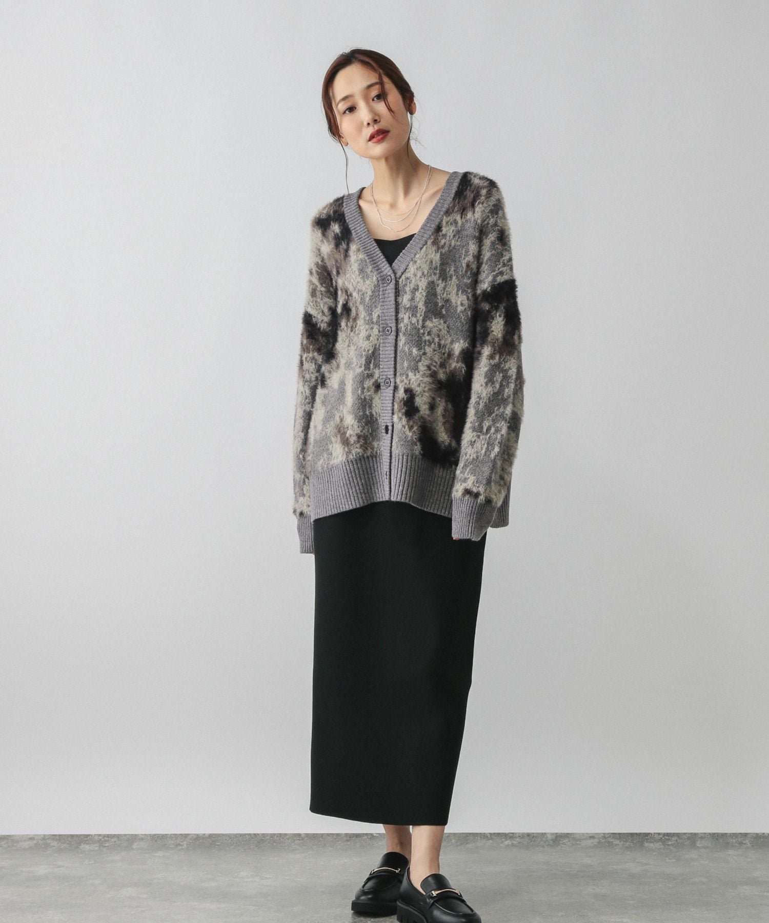 GLOBAL WORK 柄シャギーカーディガン*スカートセット/580928 グローバルワーク ワンピース・ドレス その他のワンピース・ドレス グレー ブラウン...