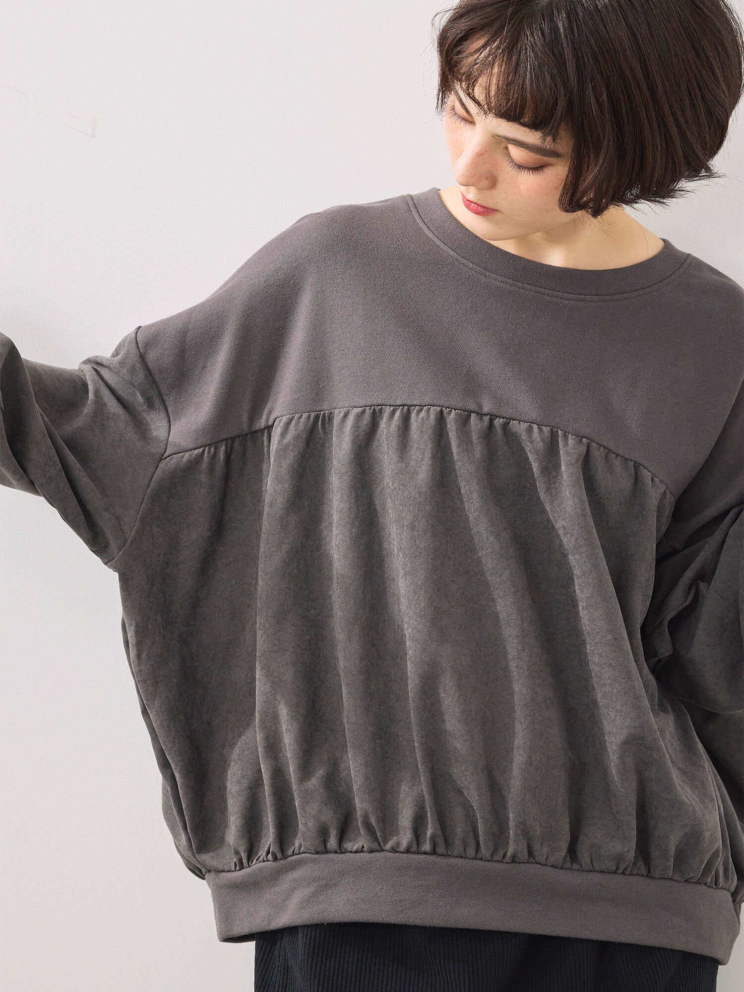 SM2 布帛切替裏毛プルオーバー サマンサモスモス トップス カットソー・Tシャツ ブラウン ブルー グレー