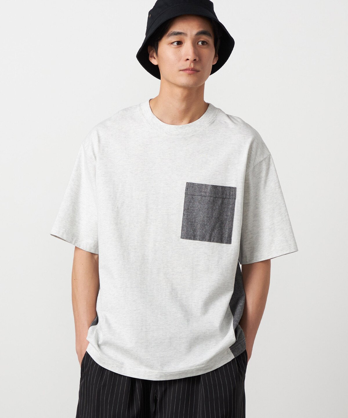Purple&Yellow バックプリント 布帛切り替えTシャツ コムサイズム トップス カットソー・Tシャツ ブラック ブルー