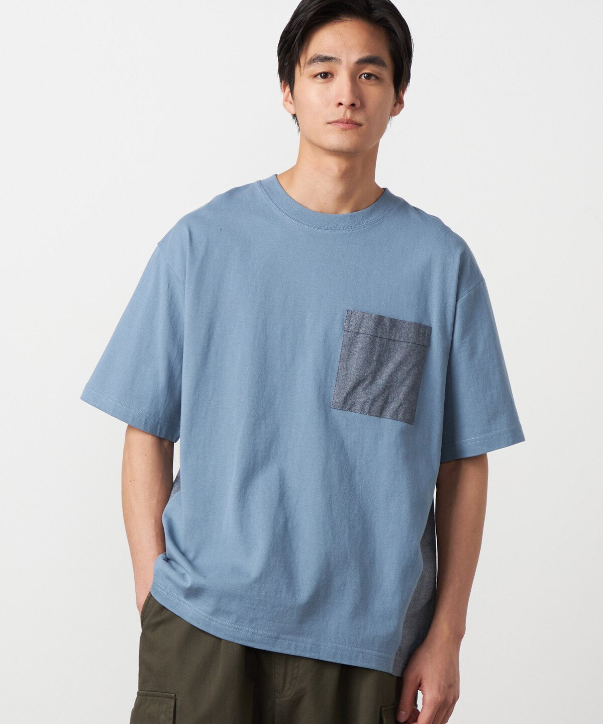 Purple&Yellow バックプリント 布帛切り替えTシャツ コムサイズム トップス カットソー・Tシャツ ブラック ブルー