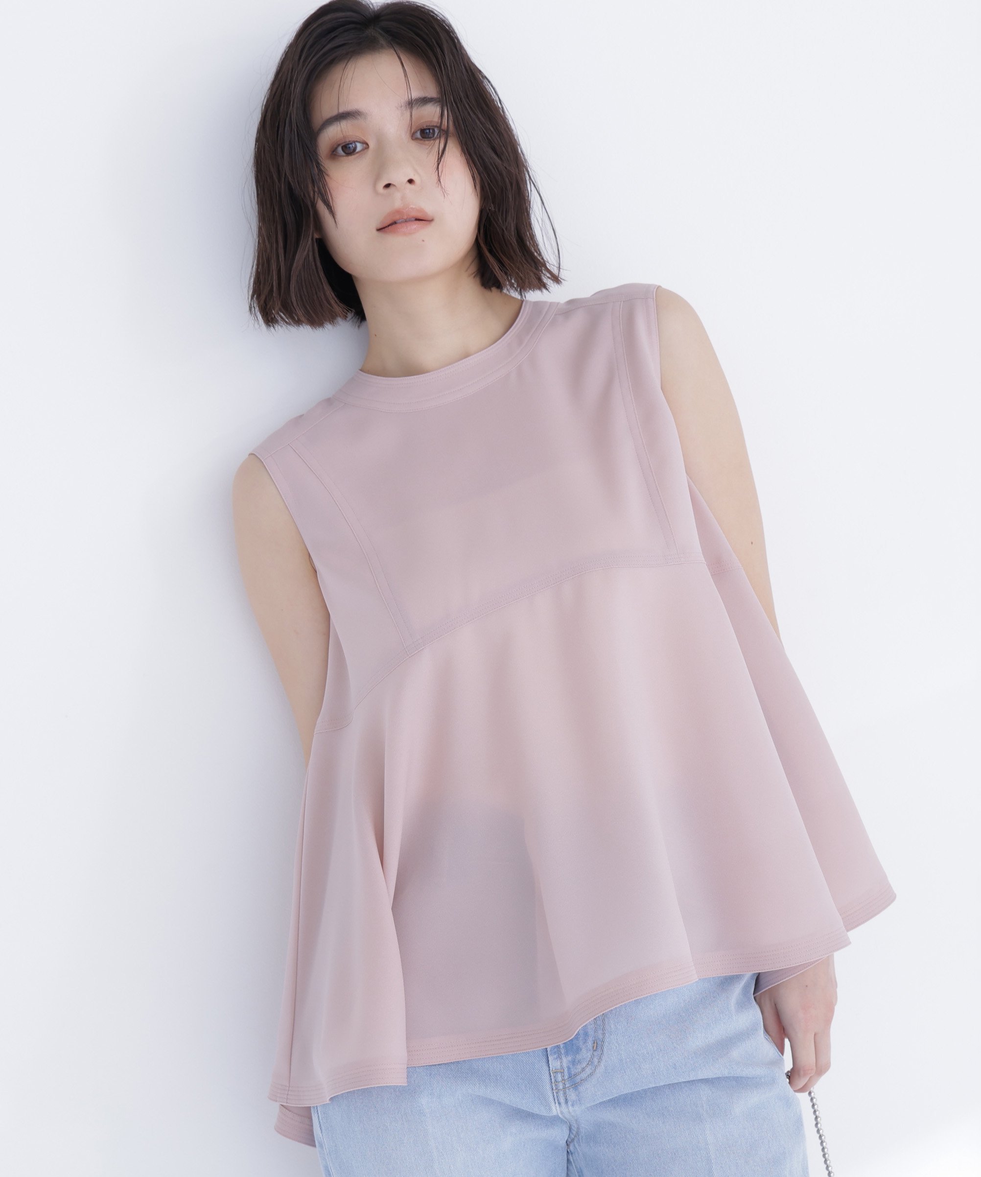 NATURAL BEAUTY BASIC ジョーゼットペプラムブラウス ナチュラルビューティベーシック トップス シャツ・ブラウス ブルー ネイビー ベージュ