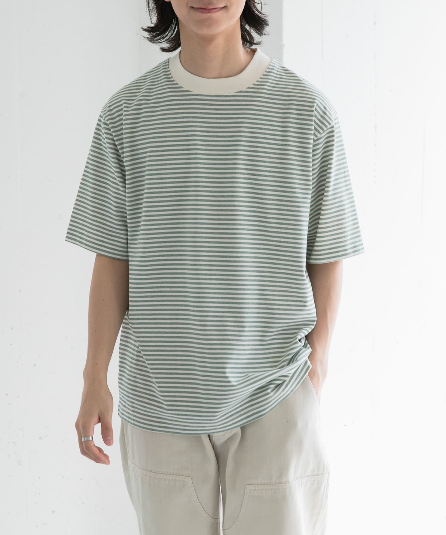FORK&SPOON マルチボーダーTシャツ アーバンリサーチドアーズ トップス カットソー・Tシャツ グレー グリーン レッド