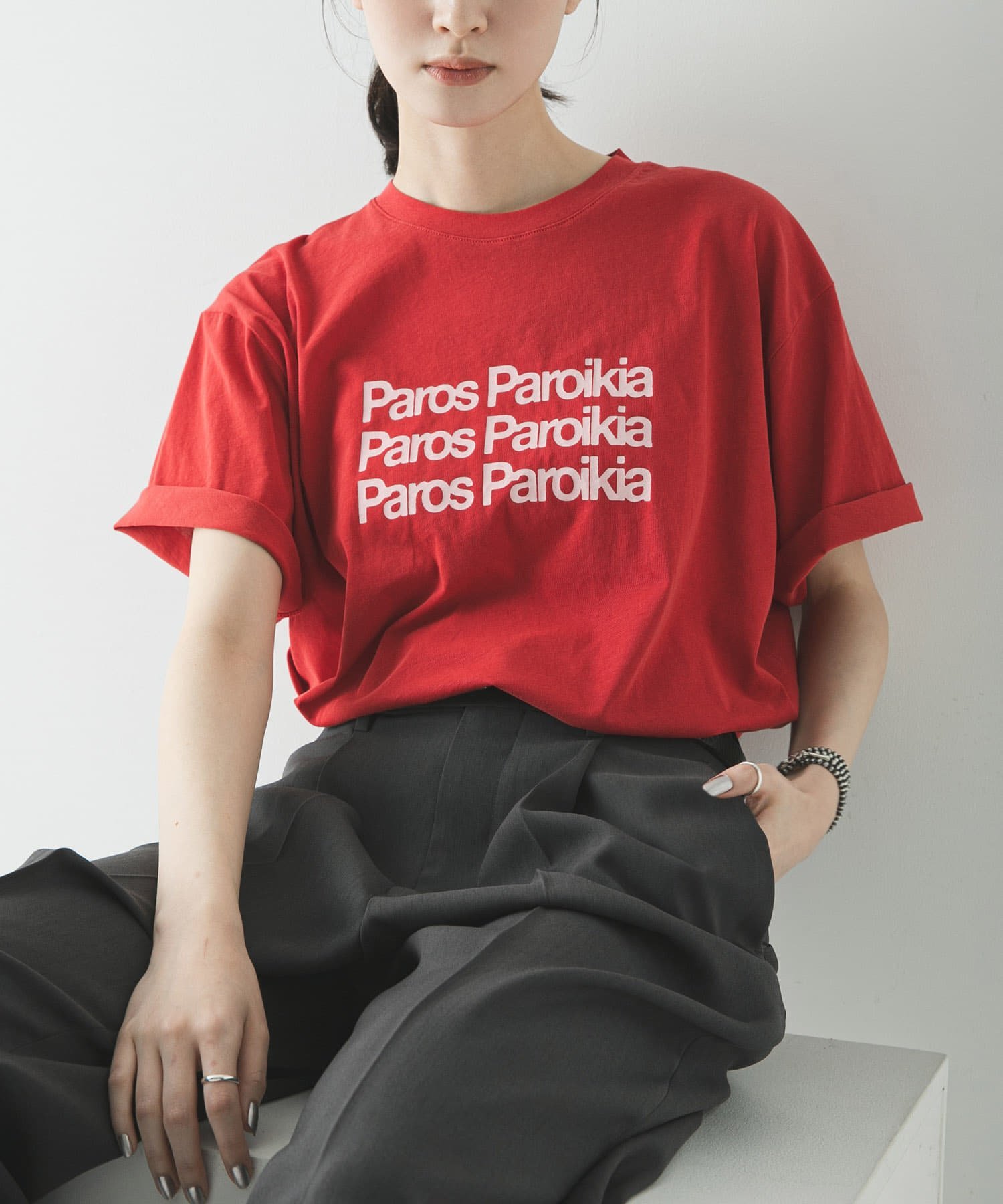 シアープリントカラーTシャツ アーバンリサーチ トップス カットソー・Tシャツ レッド ブラウン