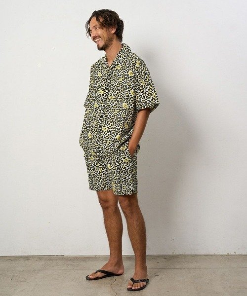 ROYAL FLASH STUD MUFFIN/スタッドマフィン/レオパード オープンカラーシャツ ロイヤルフラッシュ トップス シャツ・ブラウス イエロー